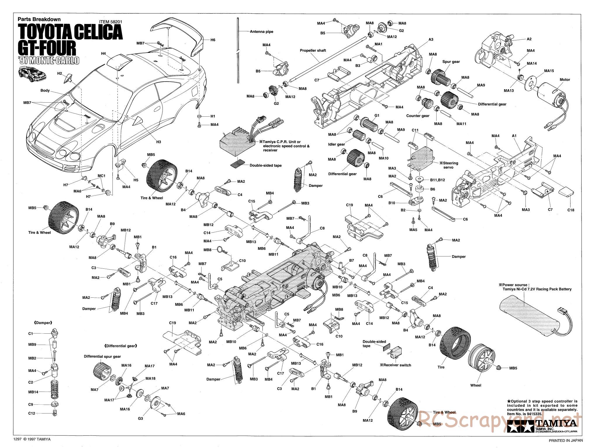 Tamiya - Toyota Celica GT-Four 97 Monte Carlo - TL-01 Chassis - Exploded View - Page 1