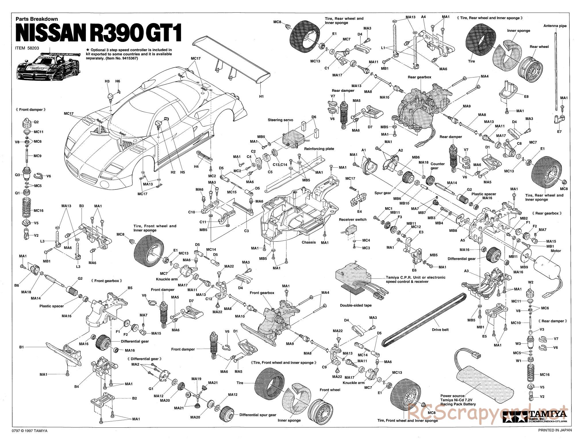 Tamiya - Nissan R390 GT1 - TA-03R Chassis - Exploded View - Page 1