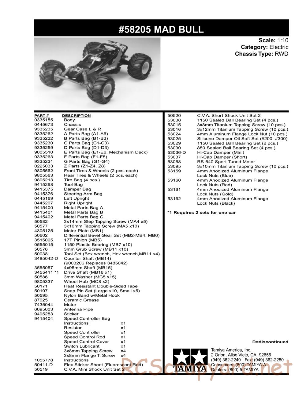 Tamiya - Mad Bull Chassis - Parts List - Page 2