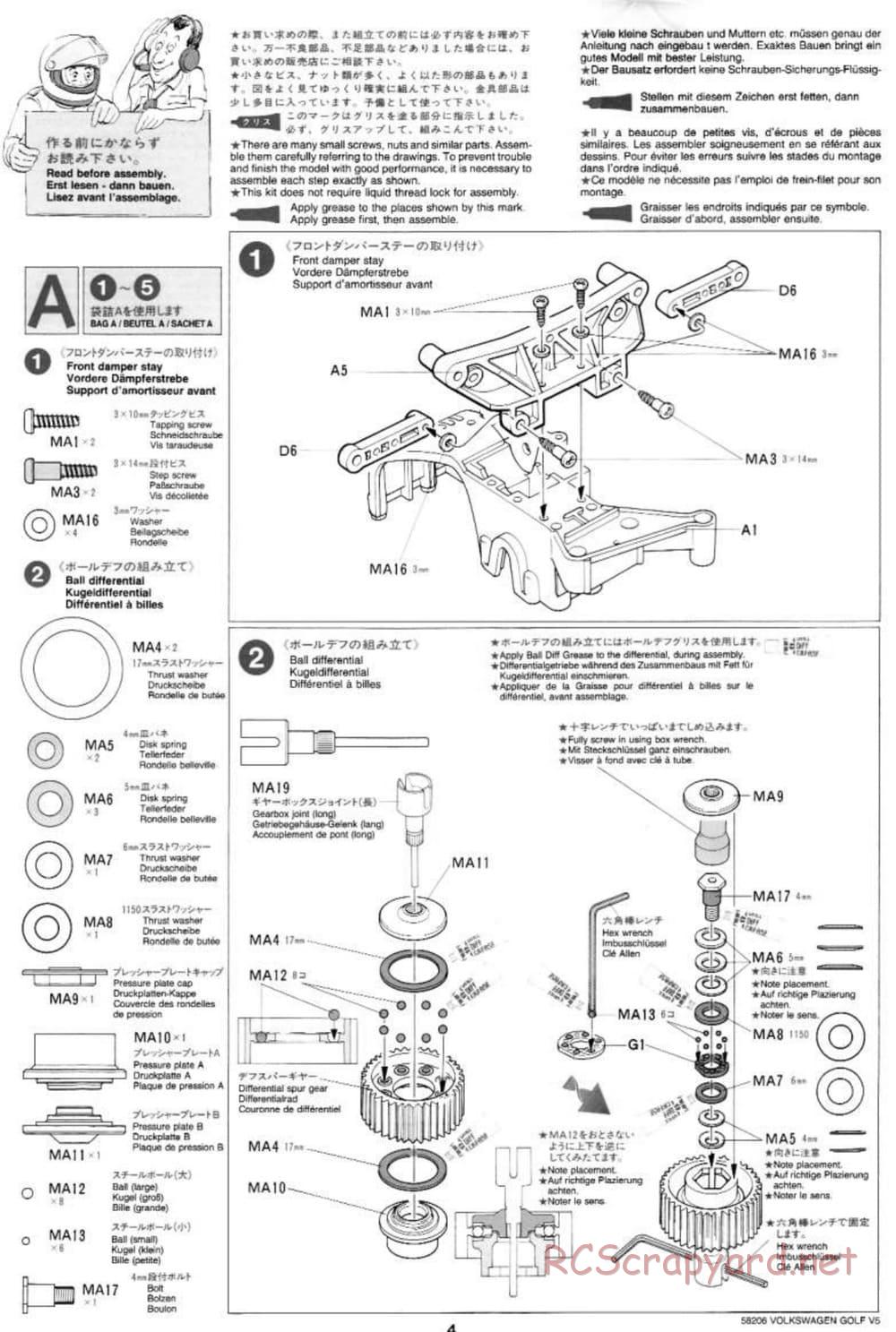 Tamiya - Volkswagen Golf V5 - FF-01 Chassis - Manual - Page 4