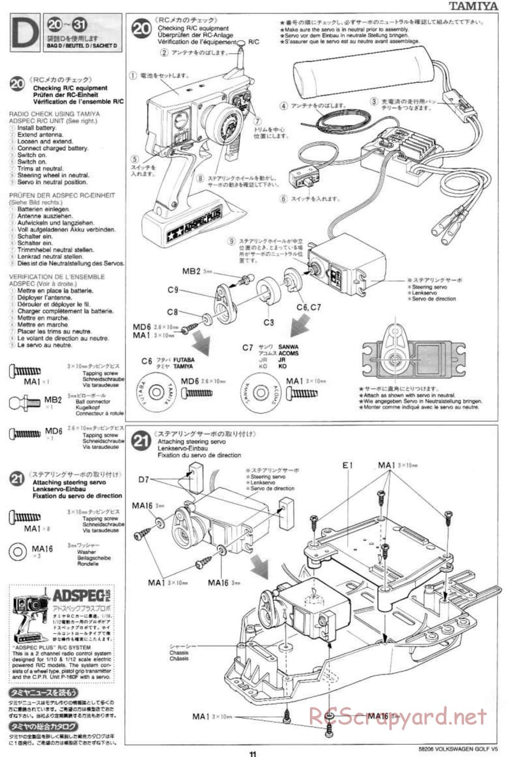 Tamiya - Volkswagen Golf V5 - FF-01 Chassis - Manual - Page 11