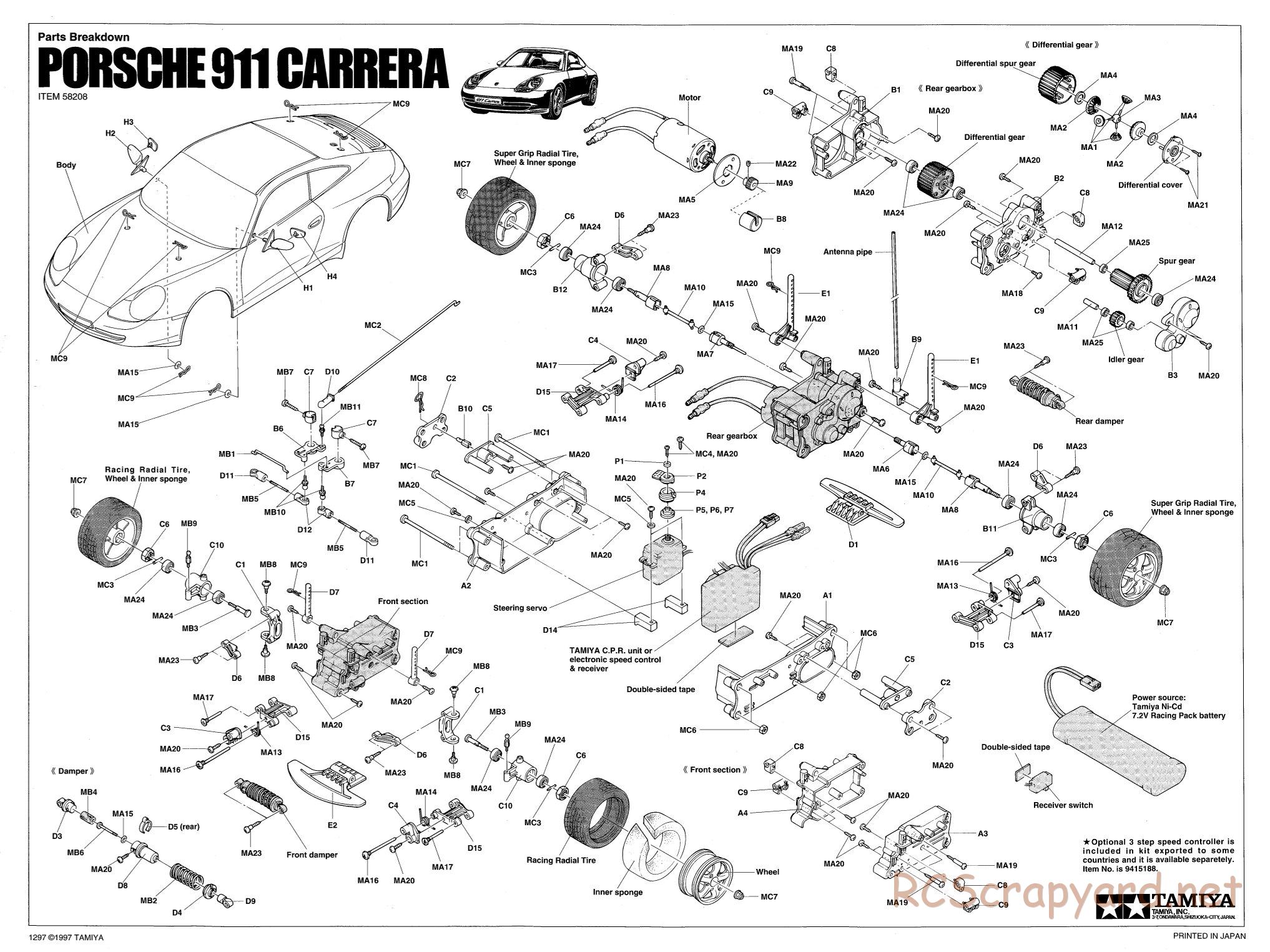 Tamiya - Porsche 911 Carrera - M02L Chassis - Exploded View - Page 1