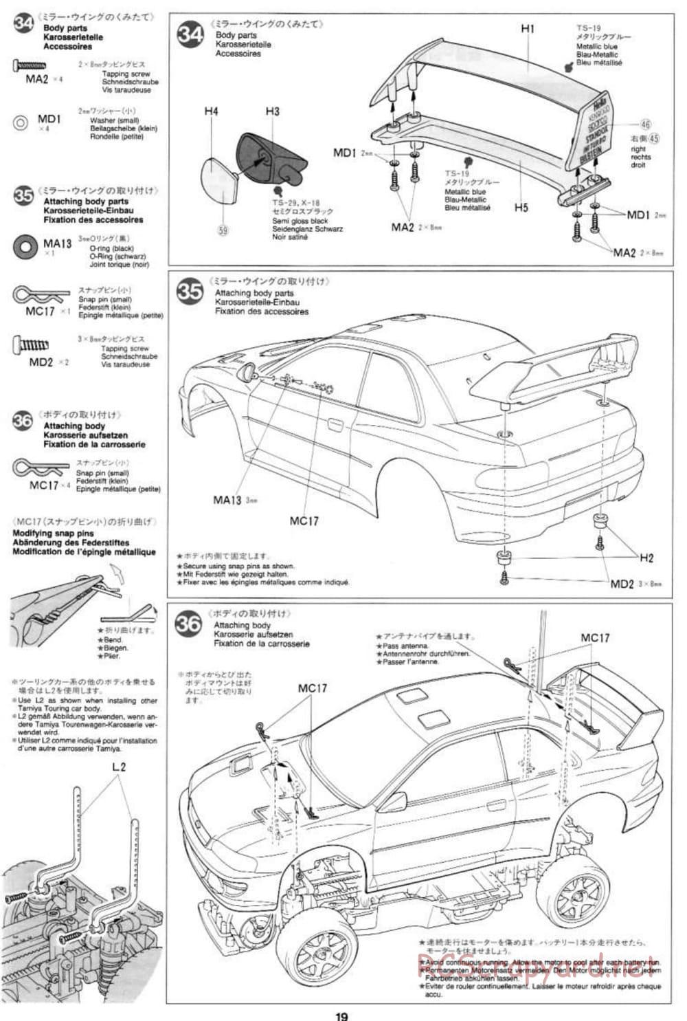 Tamiya - Subaru Impreza WRC 97 - TA-03F Chassis - Manual - Page 19