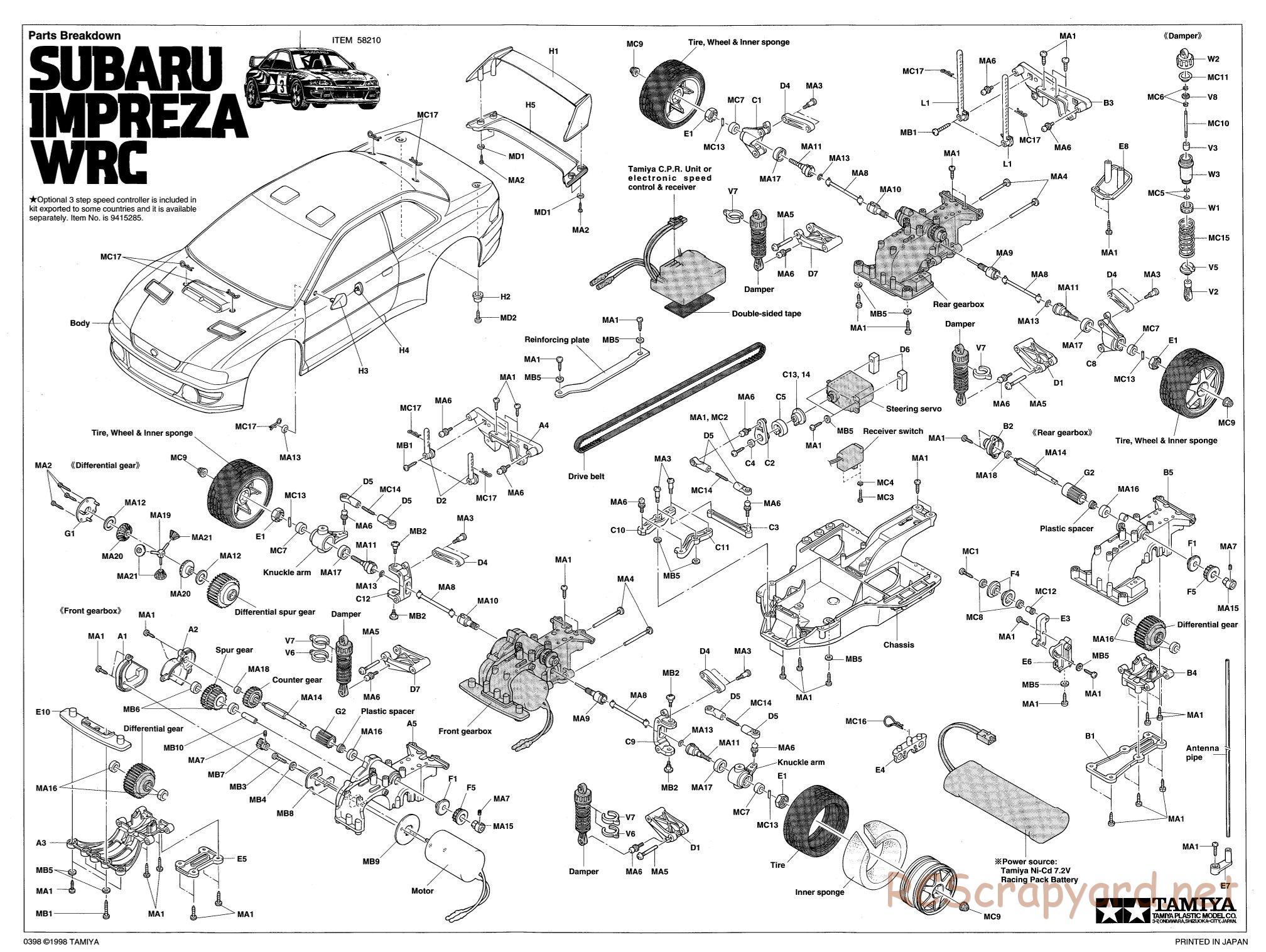 Tamiya - Subaru Impreza WRC 97 - TA-03F Chassis - Exploded View - Page 1