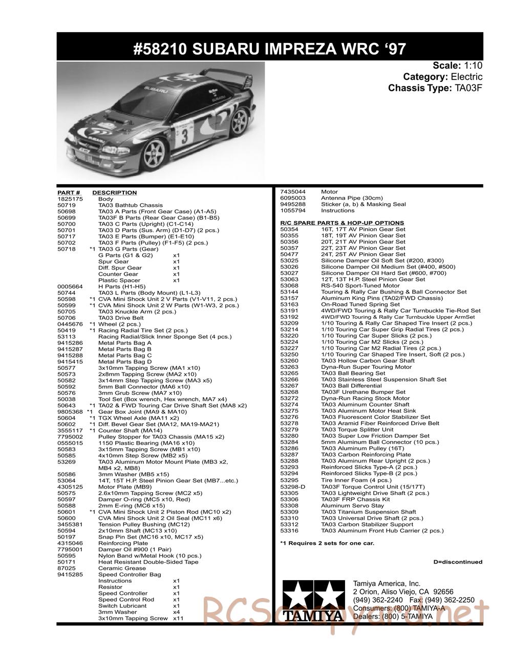 Tamiya - Subaru Impreza WRC 97 - TA-03F Chassis - Parts List - Page 2