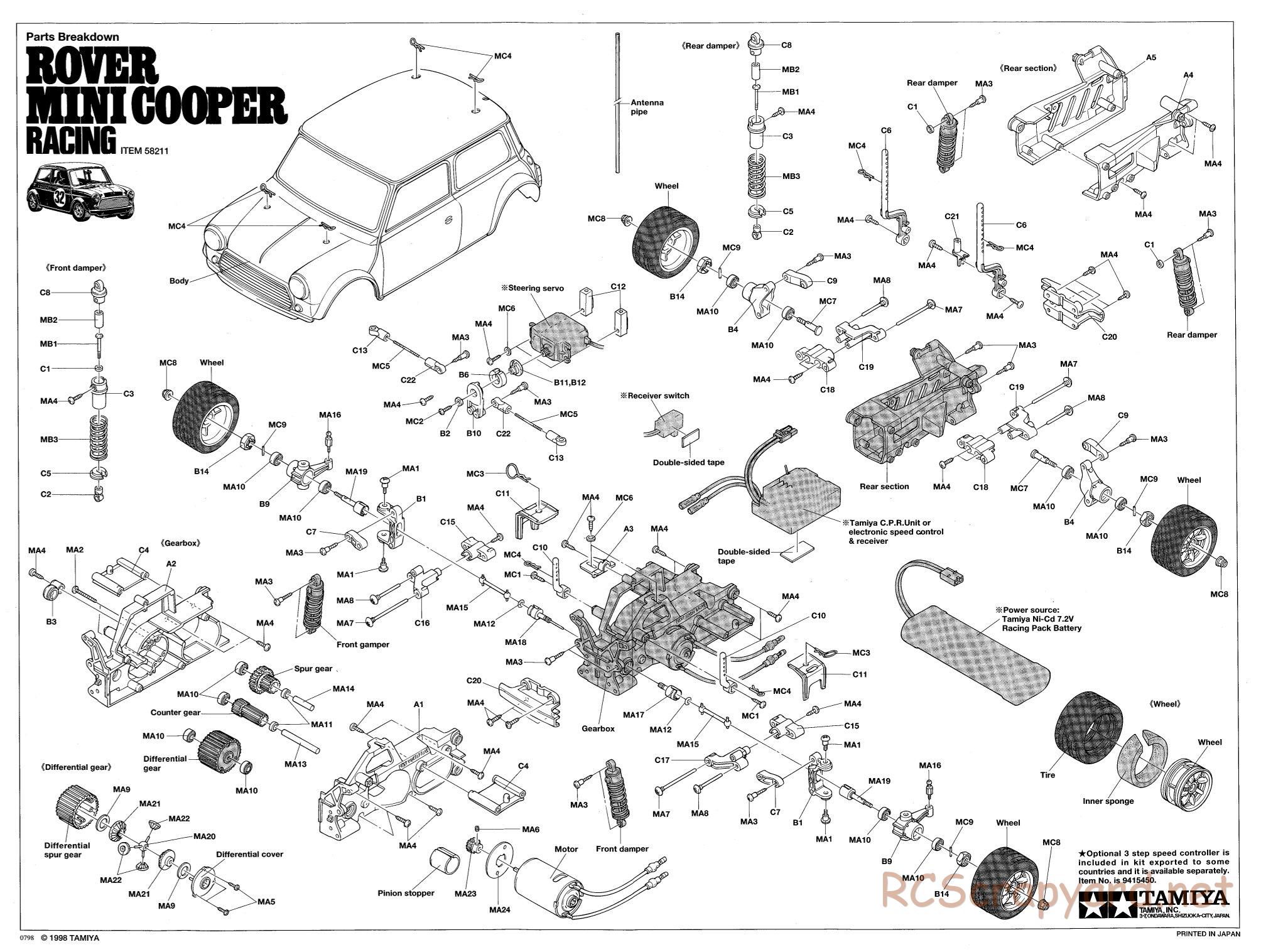 Tamiya - Rover Mini Cooper Racing - M03 Chassis - Exploded View- Page 1