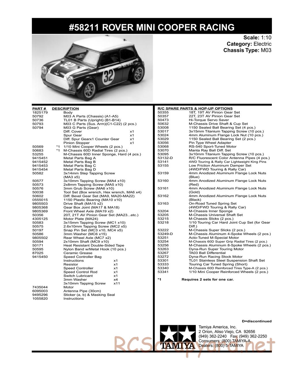 Tamiya - Rover Mini Cooper Racing - M03 Chassis - Parts List - Page 2