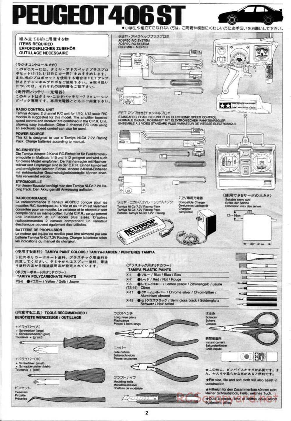 Tamiya - Peugeot 406 ST - TL-01 Chassis - Manual - Page 2