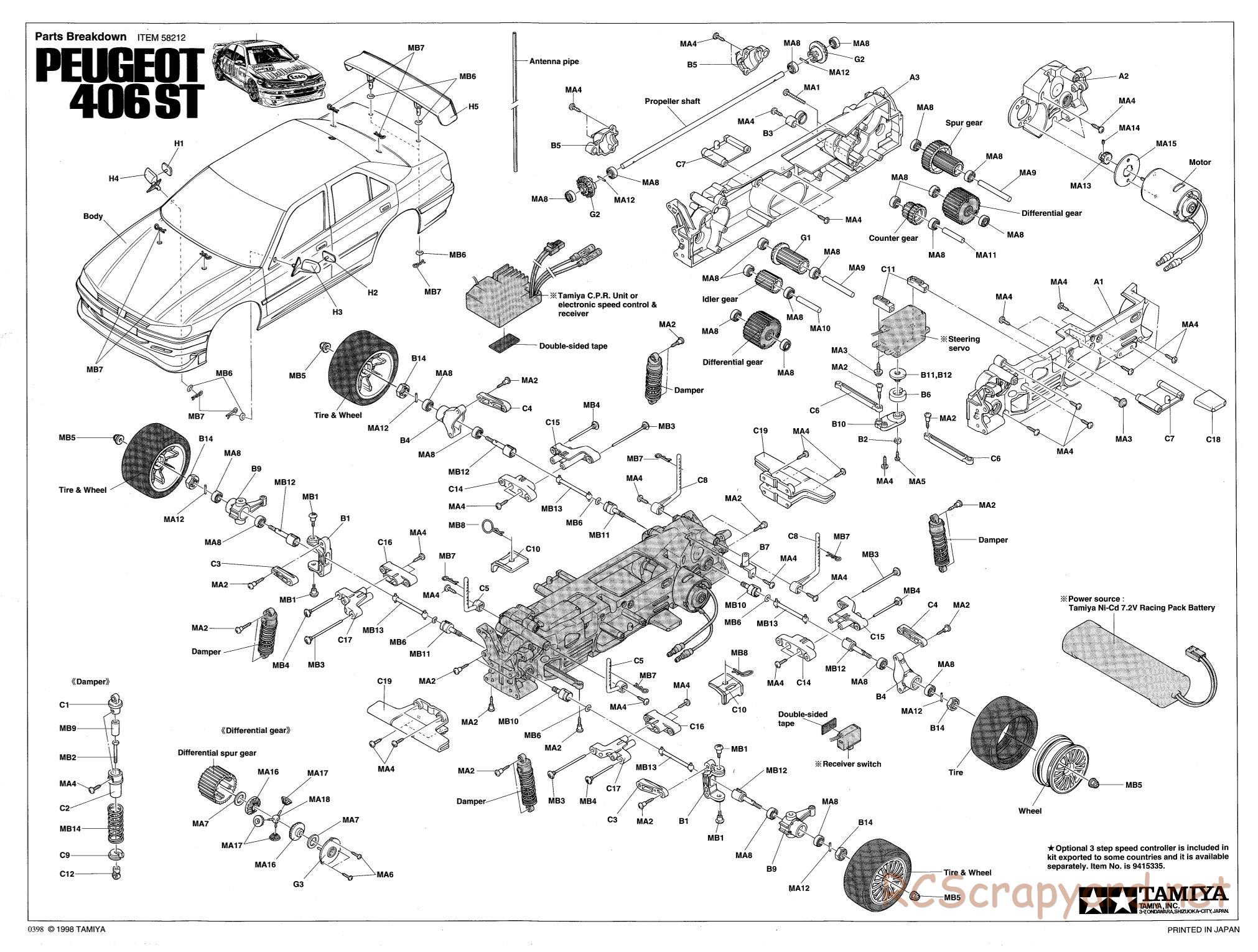 Tamiya - Peugeot 406 ST - TL-01 Chassis - Exploded View - Page 1