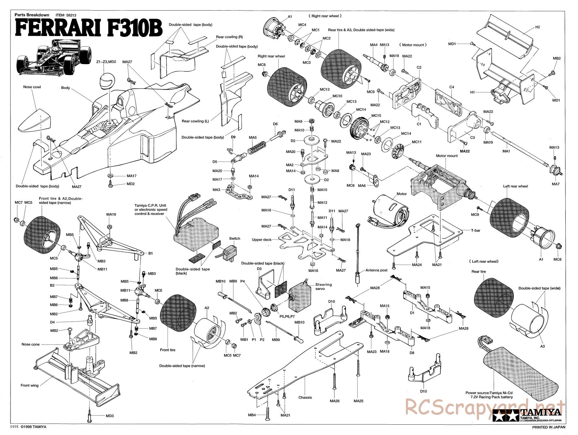 Tamiya - Ferrari F310B - F103RS Chassis - Exploded View - Page 1
