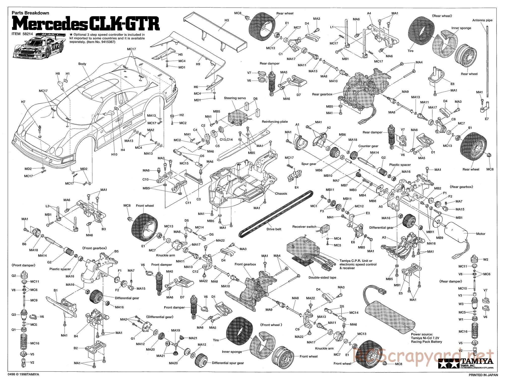 Tamiya - Mercedes CLK-GTR - TA-03R Chassis - Exploded View- Page 1