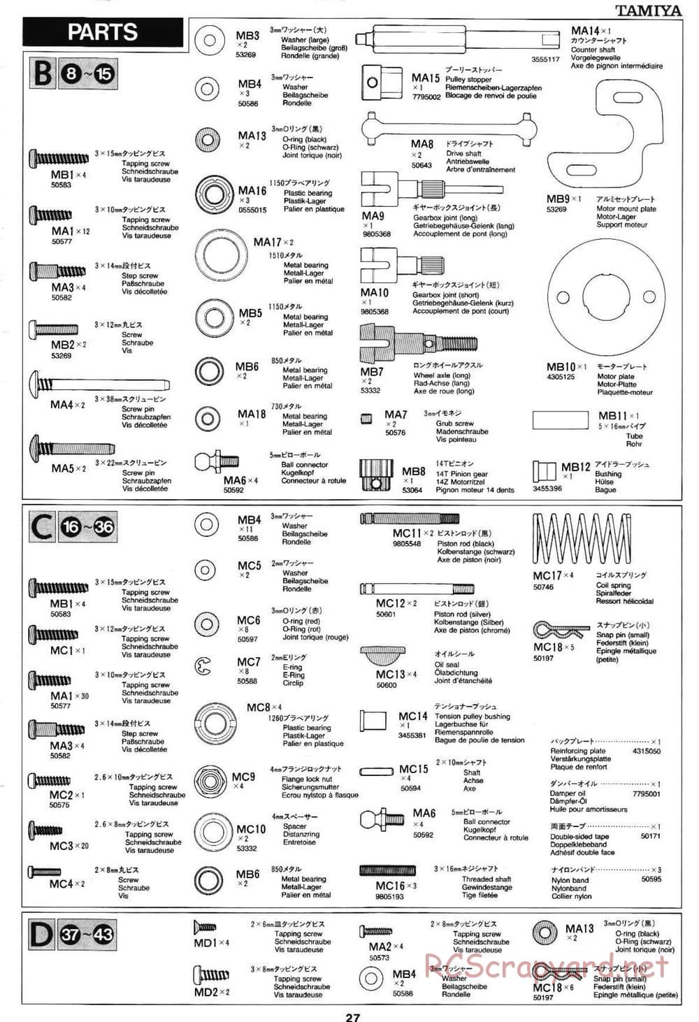 Tamiya - PIAA Porsche 911 - TA-03RS Chassis - Manual - Page 27