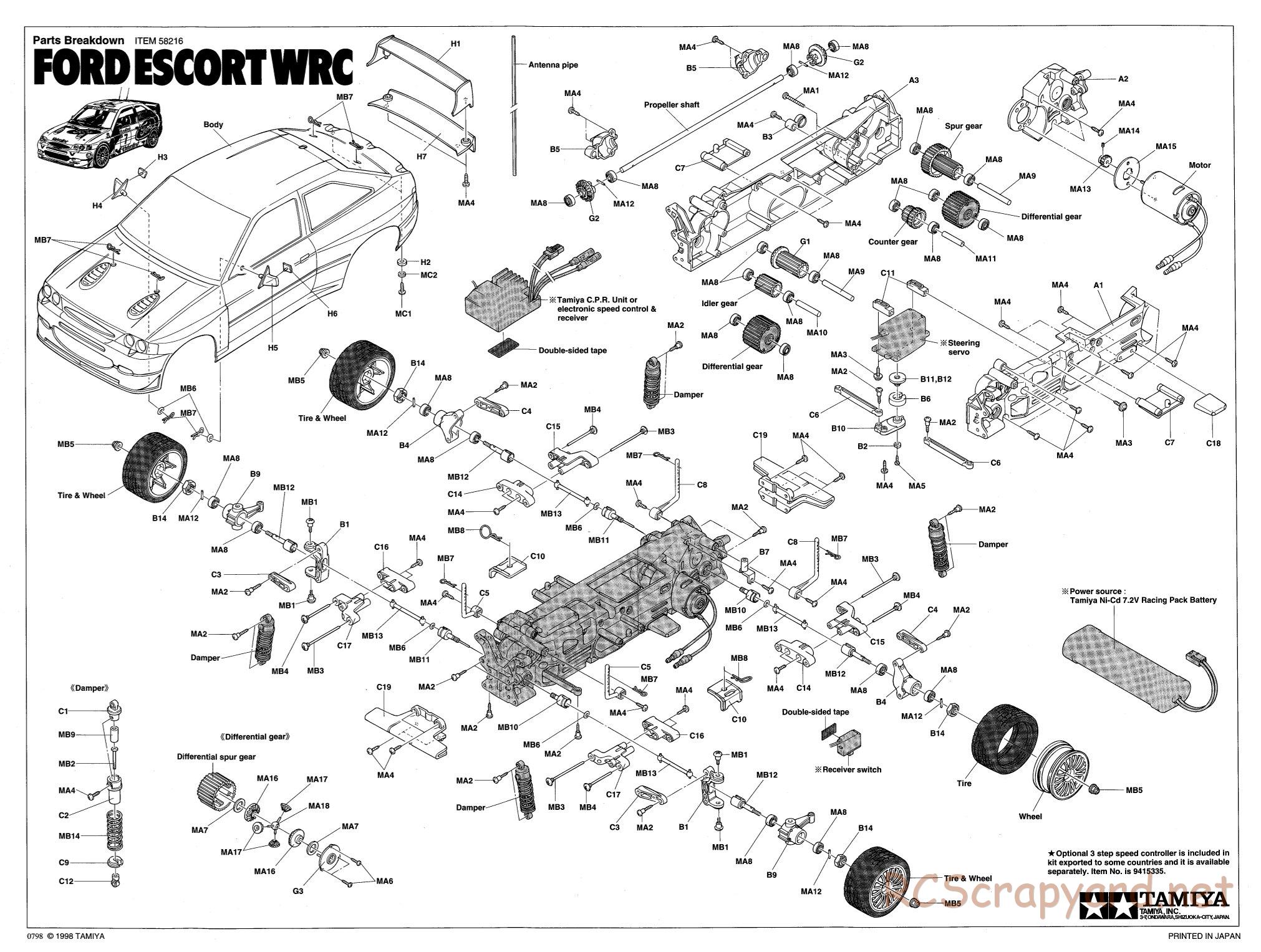 Tamiya - Ford Escort WRC - TL-01 Chassis - Exploded View - Page 1