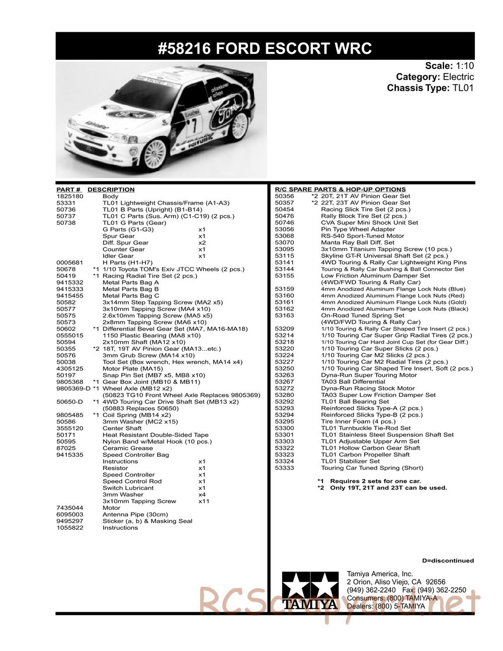 Tamiya - Ford Escort WRC - TL-01 Chassis - Parts List - Page 2