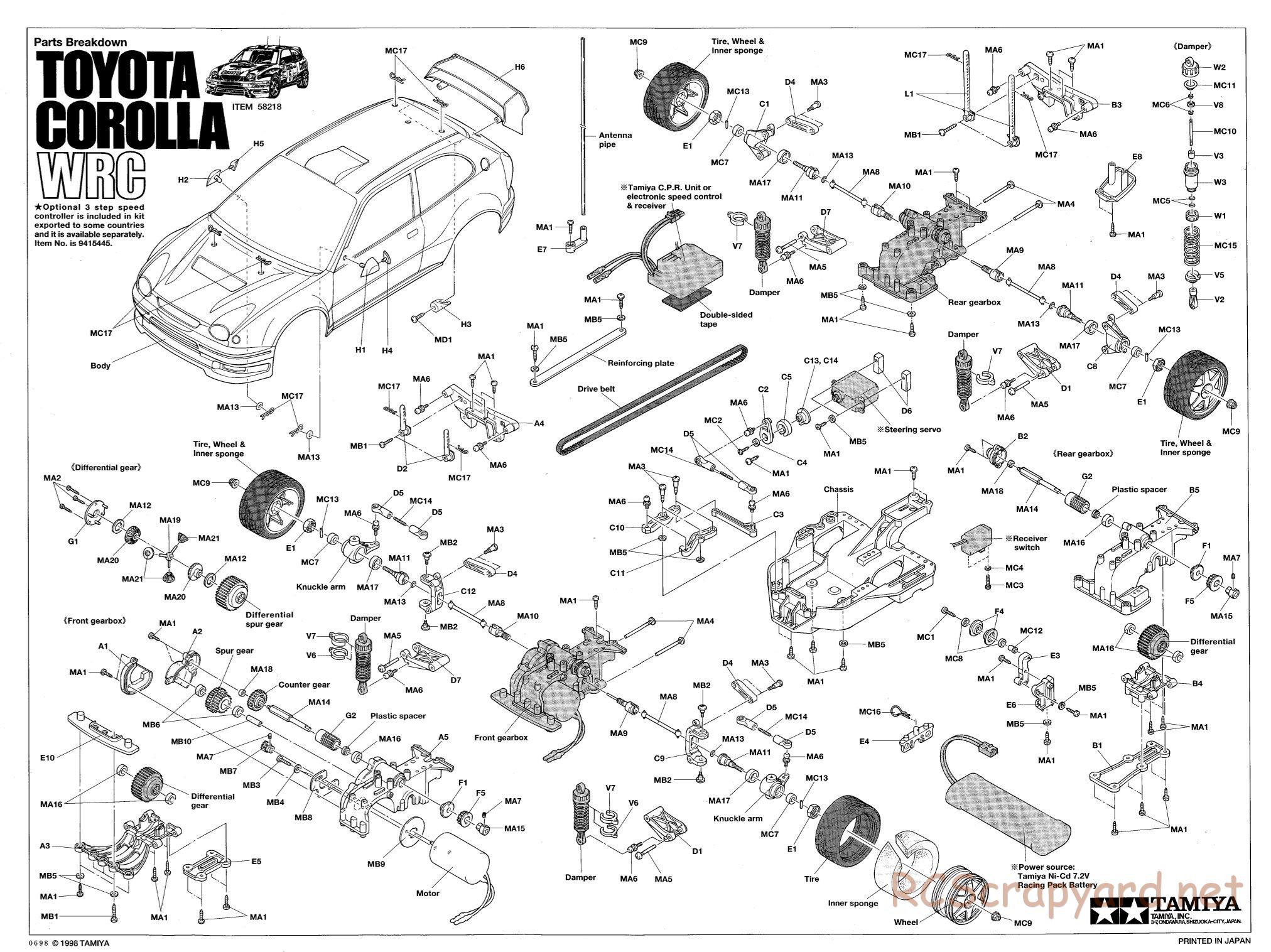 Tamiya - Toyota Corolla WRC - TA-03FS Chassis - Exploded View - Page 1