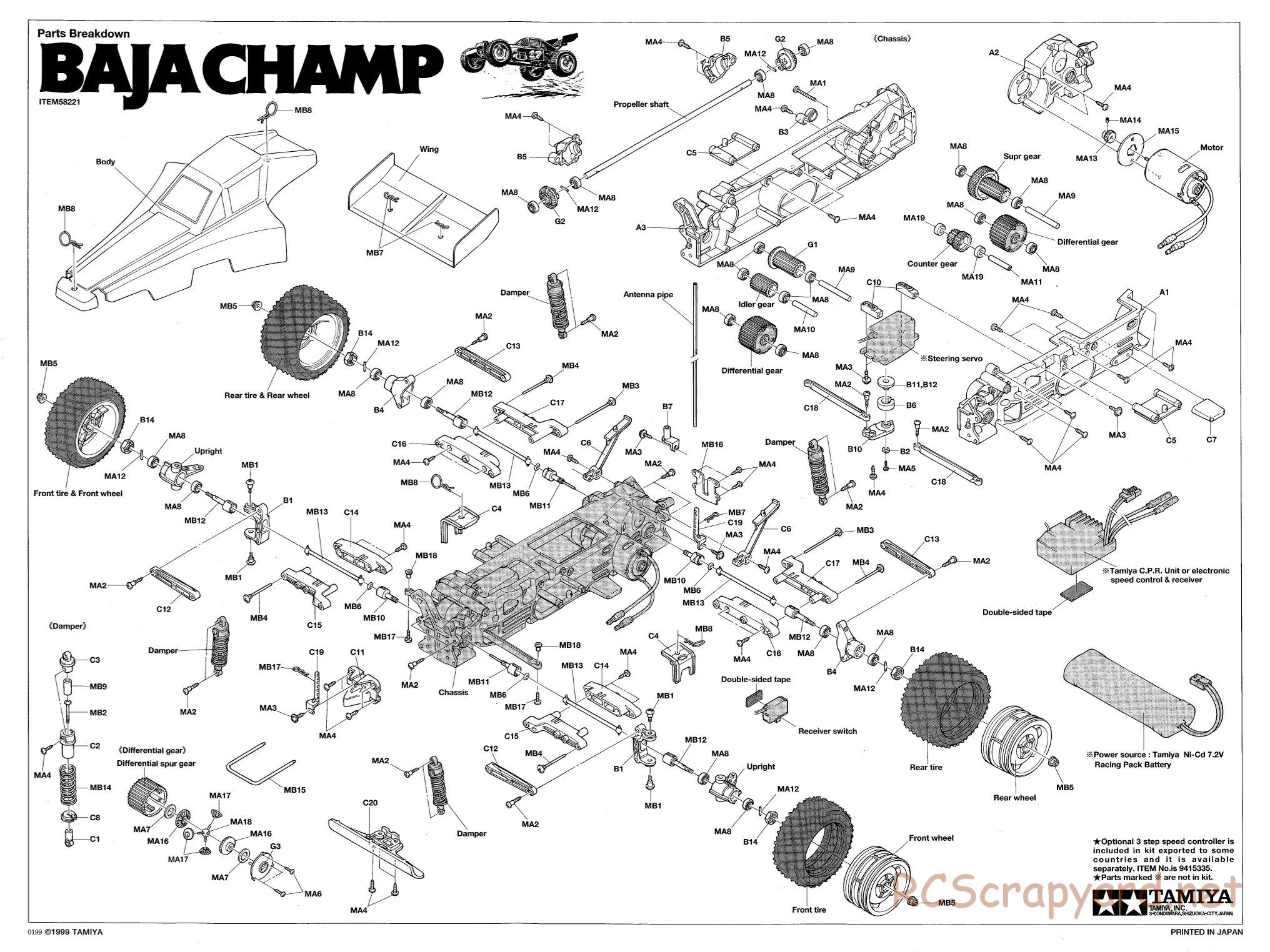 Tamiya - Baja Champ - TL-01B Chassis - Exploded View - Page 1
