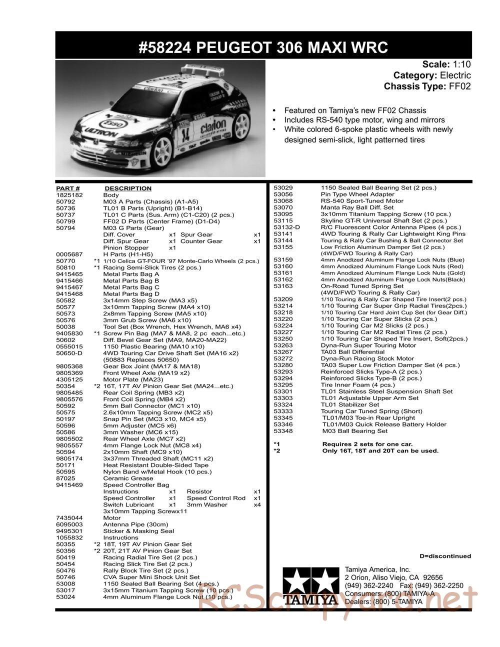 Tamiya - Peugeot 306 Maxi WRC - FF-02 Chassis - Parts List - Page 2