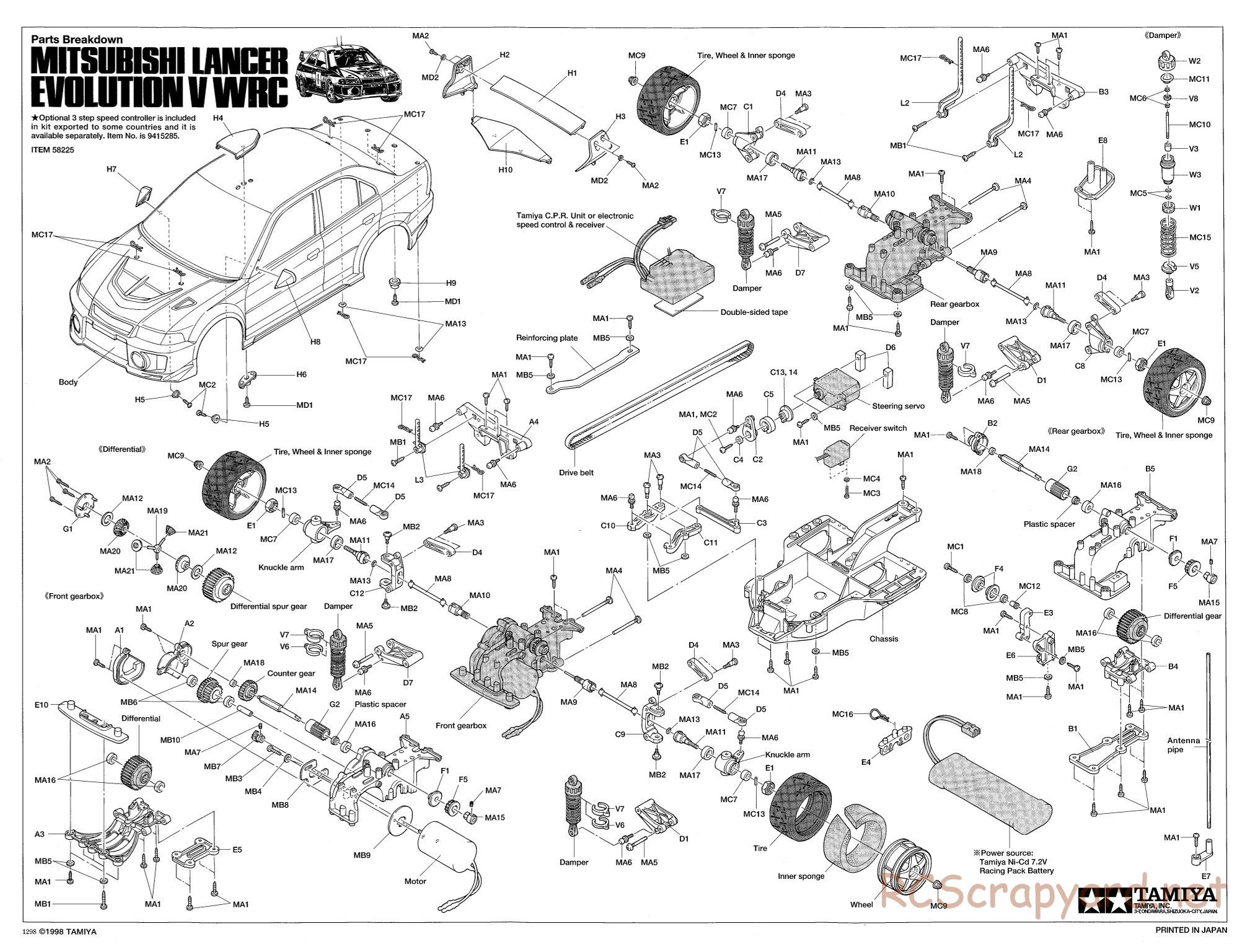 Tamiya - Mitsubishi Lancer Evolution V WRC - TA-03F Chassis - Exploded View - Page 1