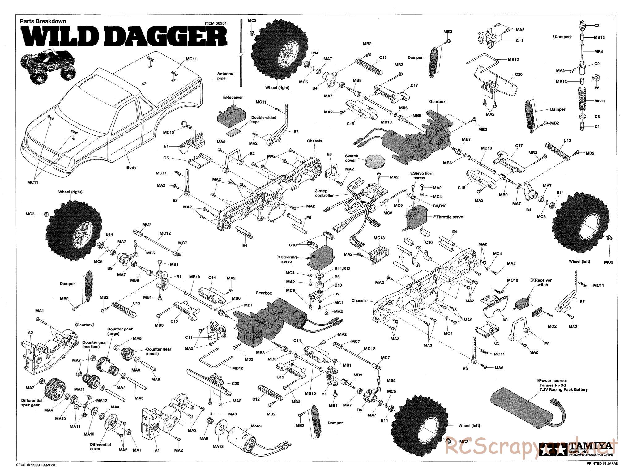 Tamiya - Wild Dagger - WR-01 Chassis - Exploded View - Page 1
