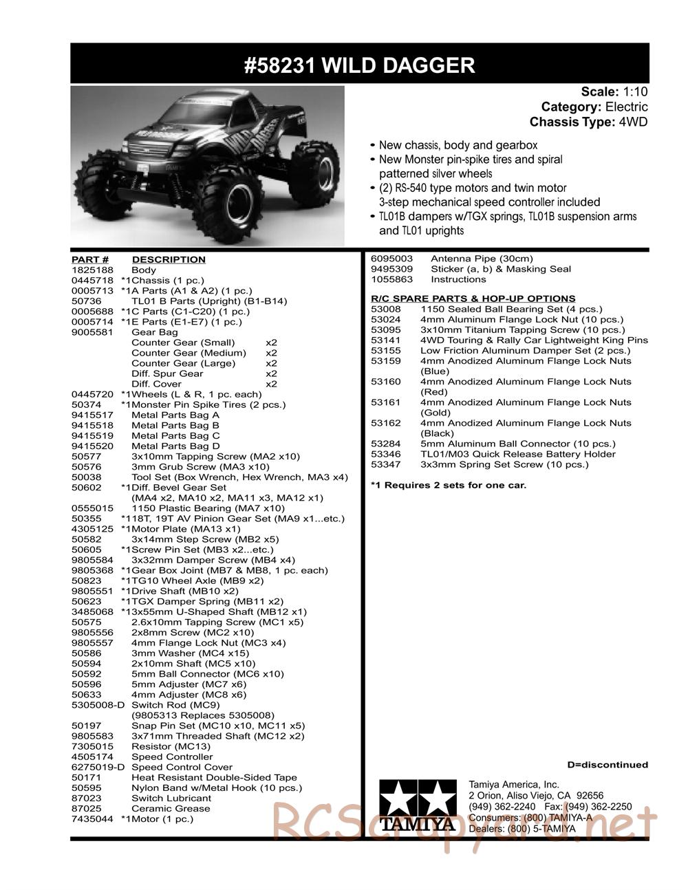 Tamiya - Wild Dagger - WR-01 Chassis - Parts List - Page 2