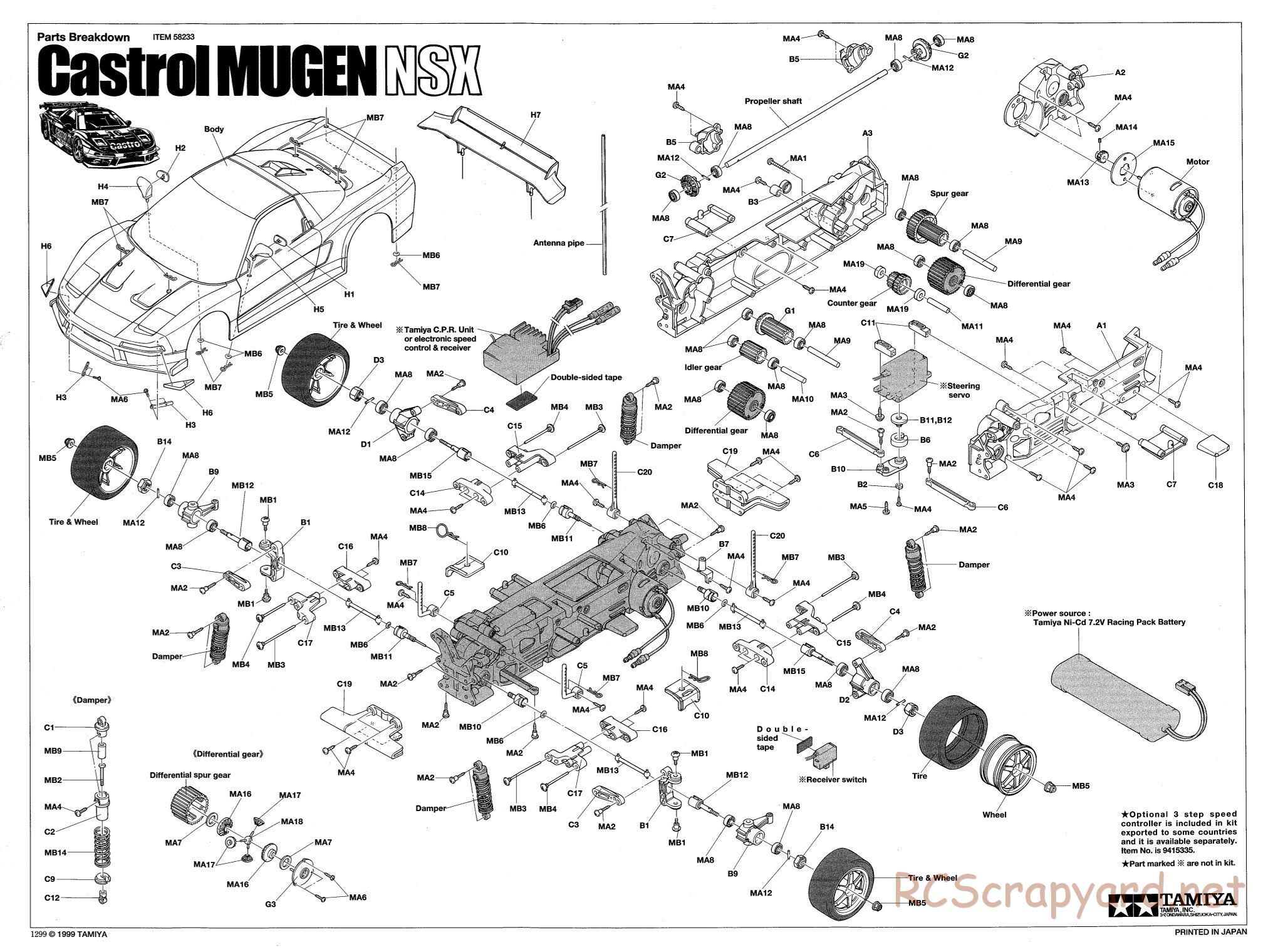 Tamiya - Castrol Mugen NSX - TL-01 Chassis - Exploded View - Page 1