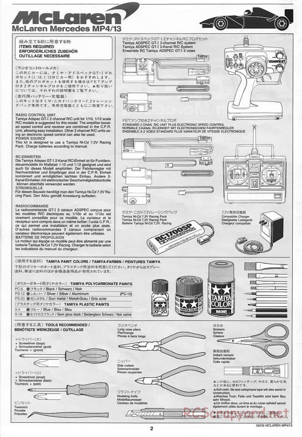 Tamiya - McLaren Mercedes MP4/13 - F103RS Chassis - Manual - Page 2