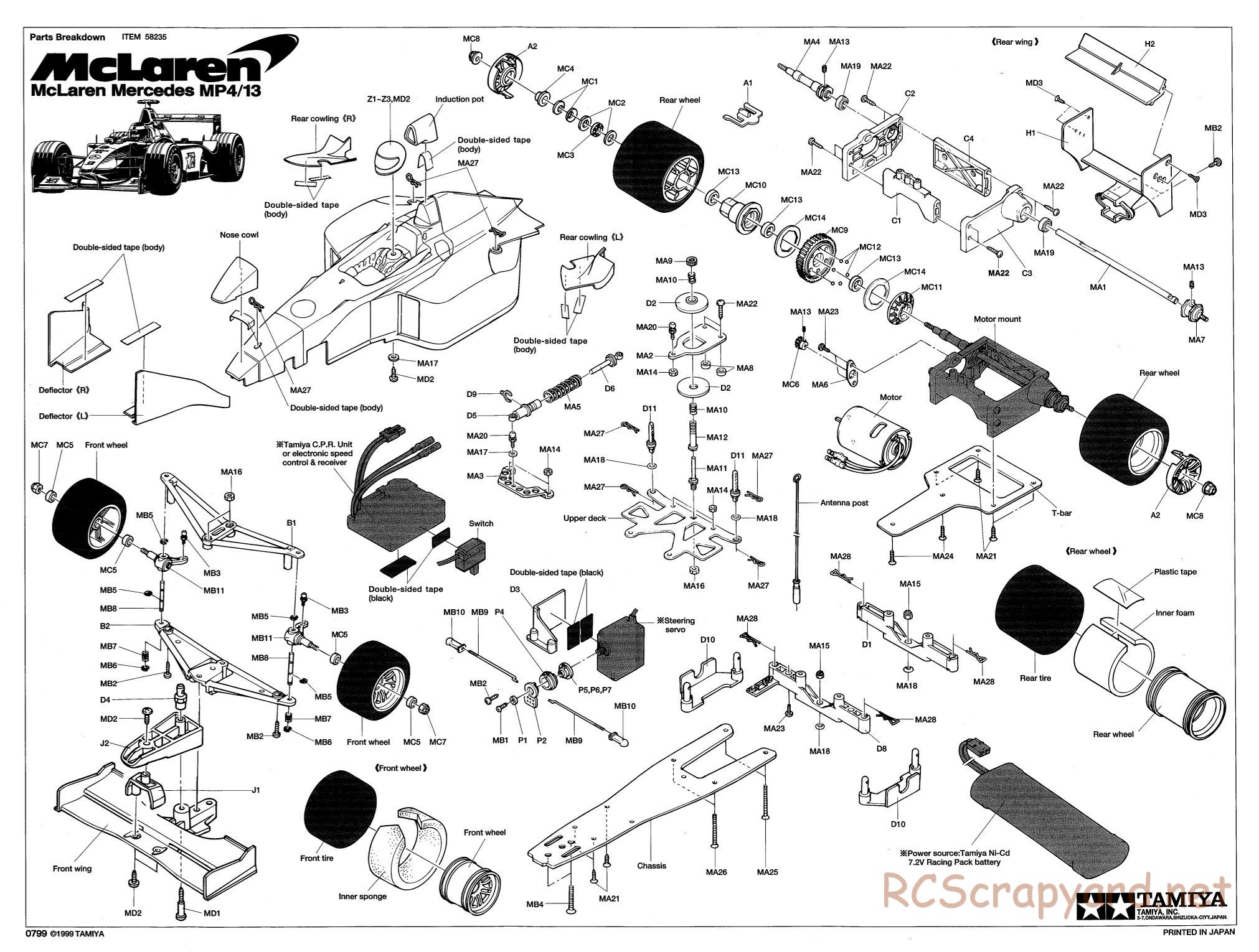 Tamiya - McLaren Mercedes MP4/13 - F103RS Chassis - Exploded View - Page 1