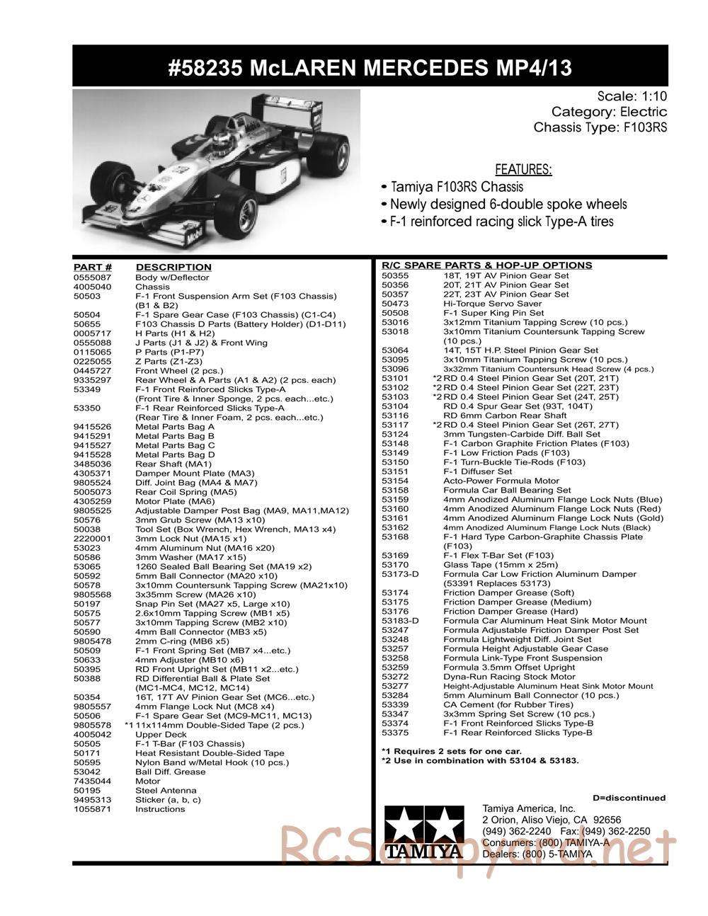 Tamiya - McLaren Mercedes MP4/13 - F103RS Chassis - Parts List - Page 2