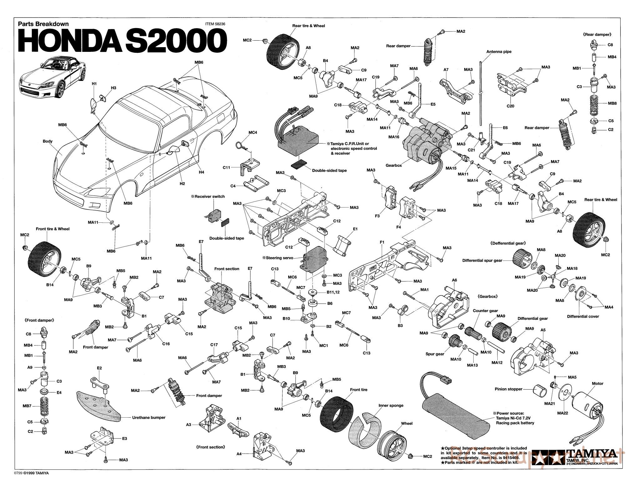 Tamiya - Honda S2000 - M04L Chassis - Exploded View - Page 1