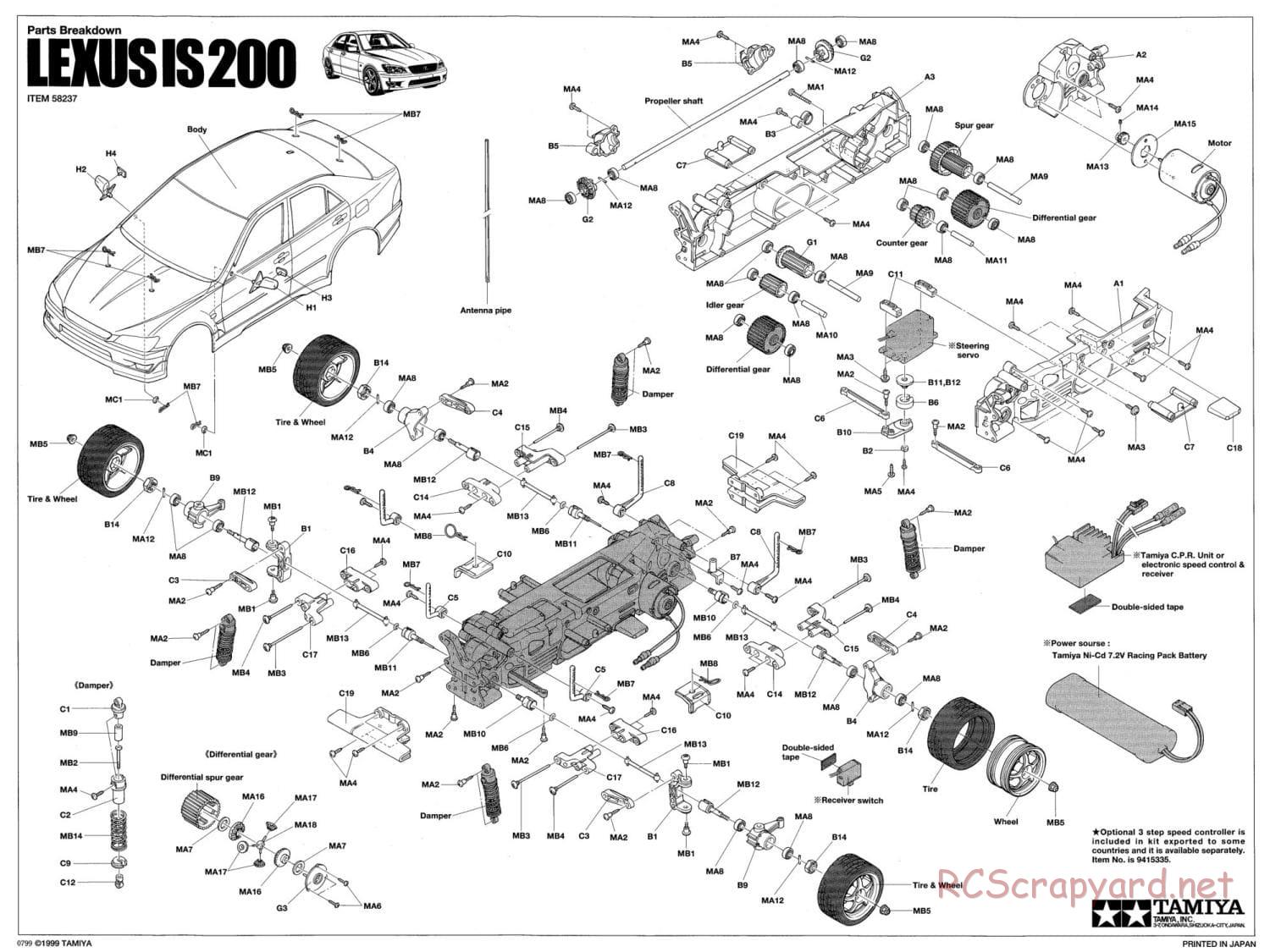 Tamiya - Lexus IS 200 - TL-01 Chassis - Exploded View