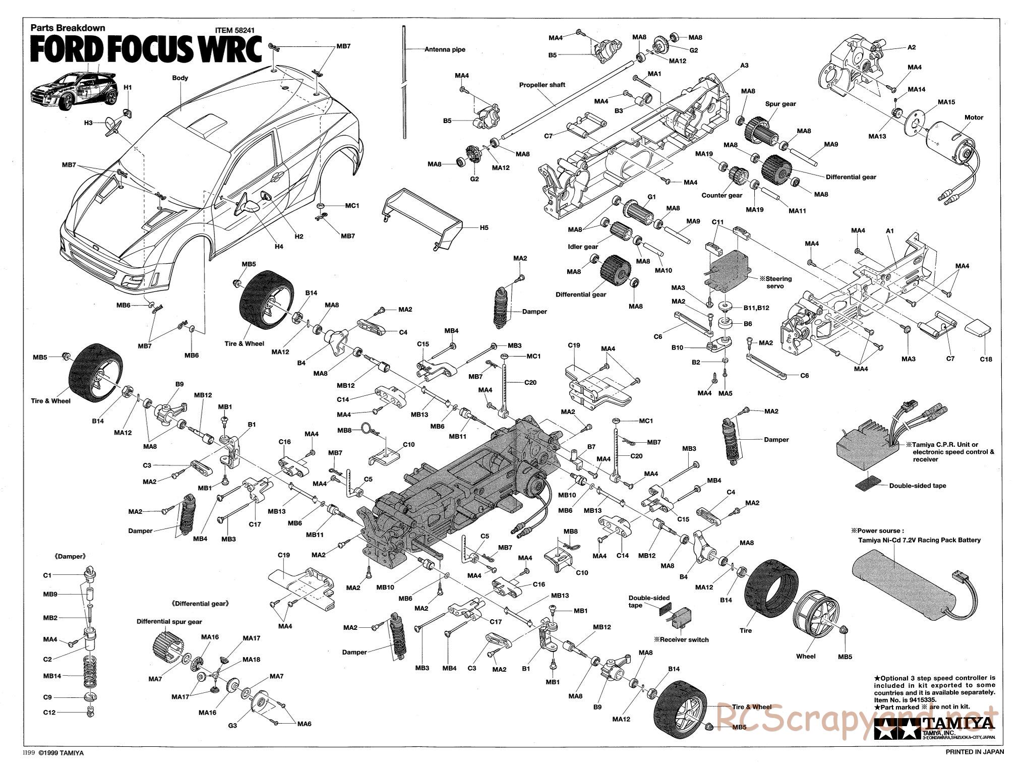 Tamiya - Ford Focus WRC - TL-01 Chassis - Exploded View - Page 1