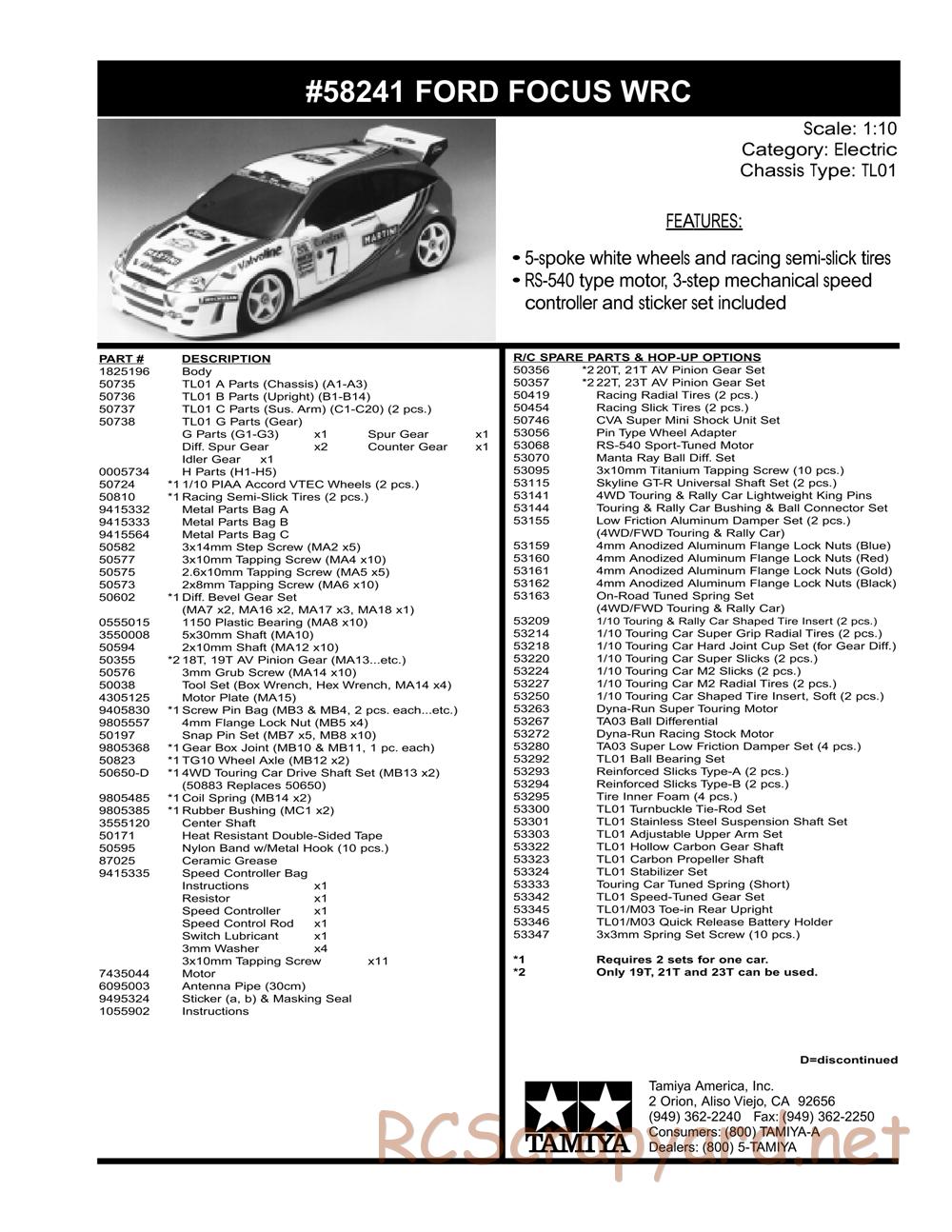 Tamiya - Ford Focus WRC - TL-01 Chassis - Parts List - Page 2