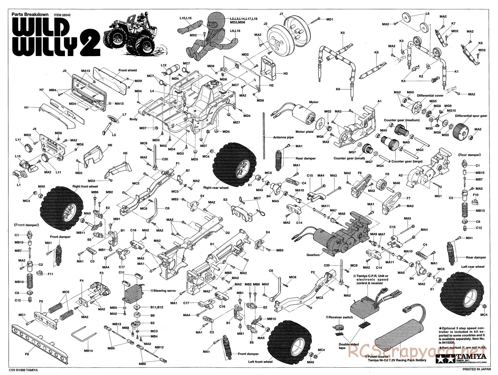 Tamiya - Wild Willy 2 - WR-02 Chassis - Exploded View - Page 1