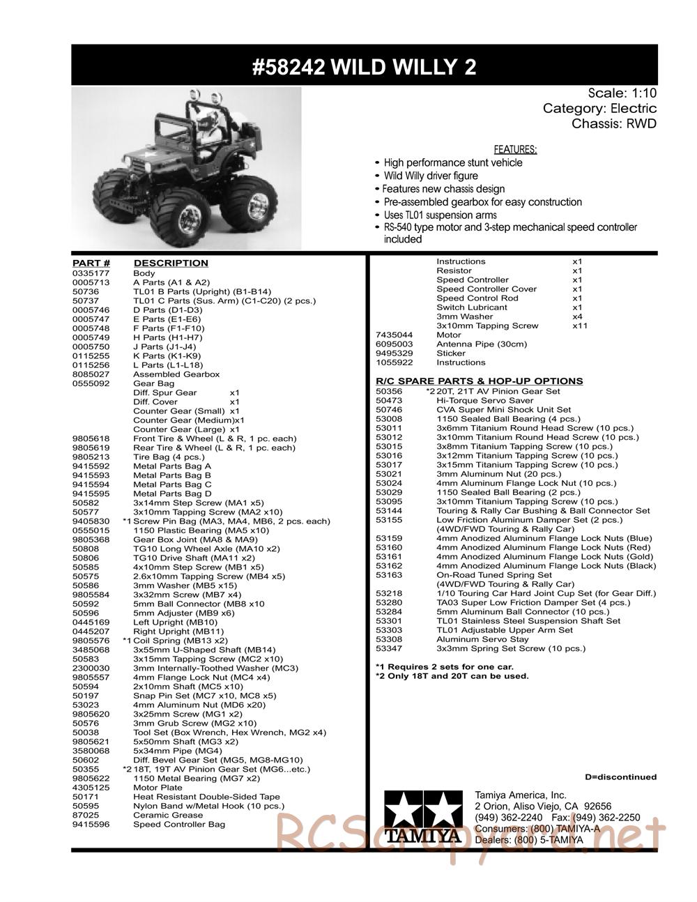 Tamiya - Wild Willy 2 - WR-02 Chassis - Parts List - Page 2