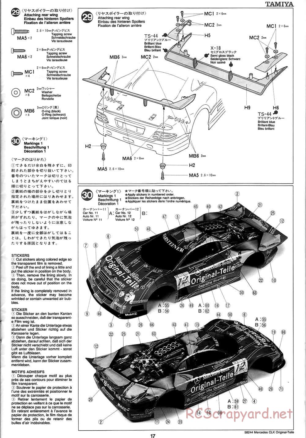 Tamiya - Mercedes CLK-GTR Original-Teile - TL-01 Chassis - Manual - Page 17