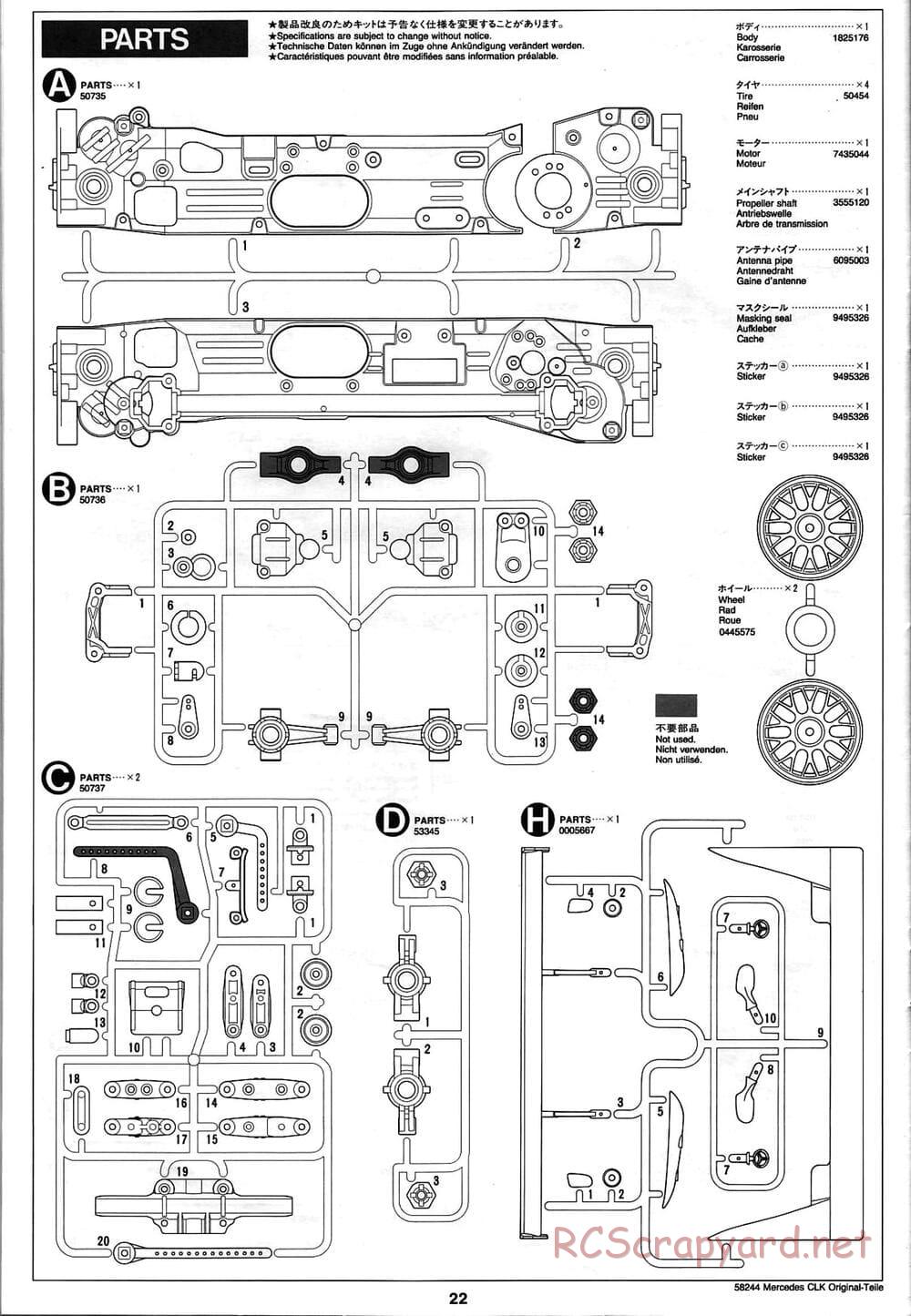 Tamiya - Mercedes CLK-GTR Original-Teile - TL-01 Chassis - Manual - Page 22