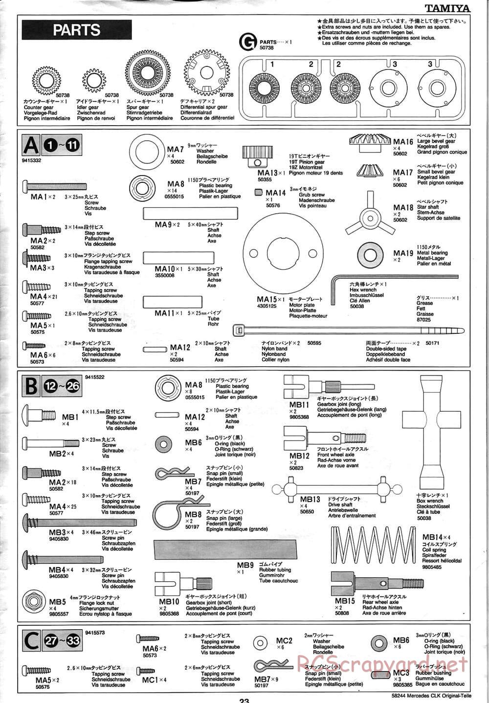 Tamiya - Mercedes CLK-GTR Original-Teile - TL-01 Chassis - Manual - Page 23