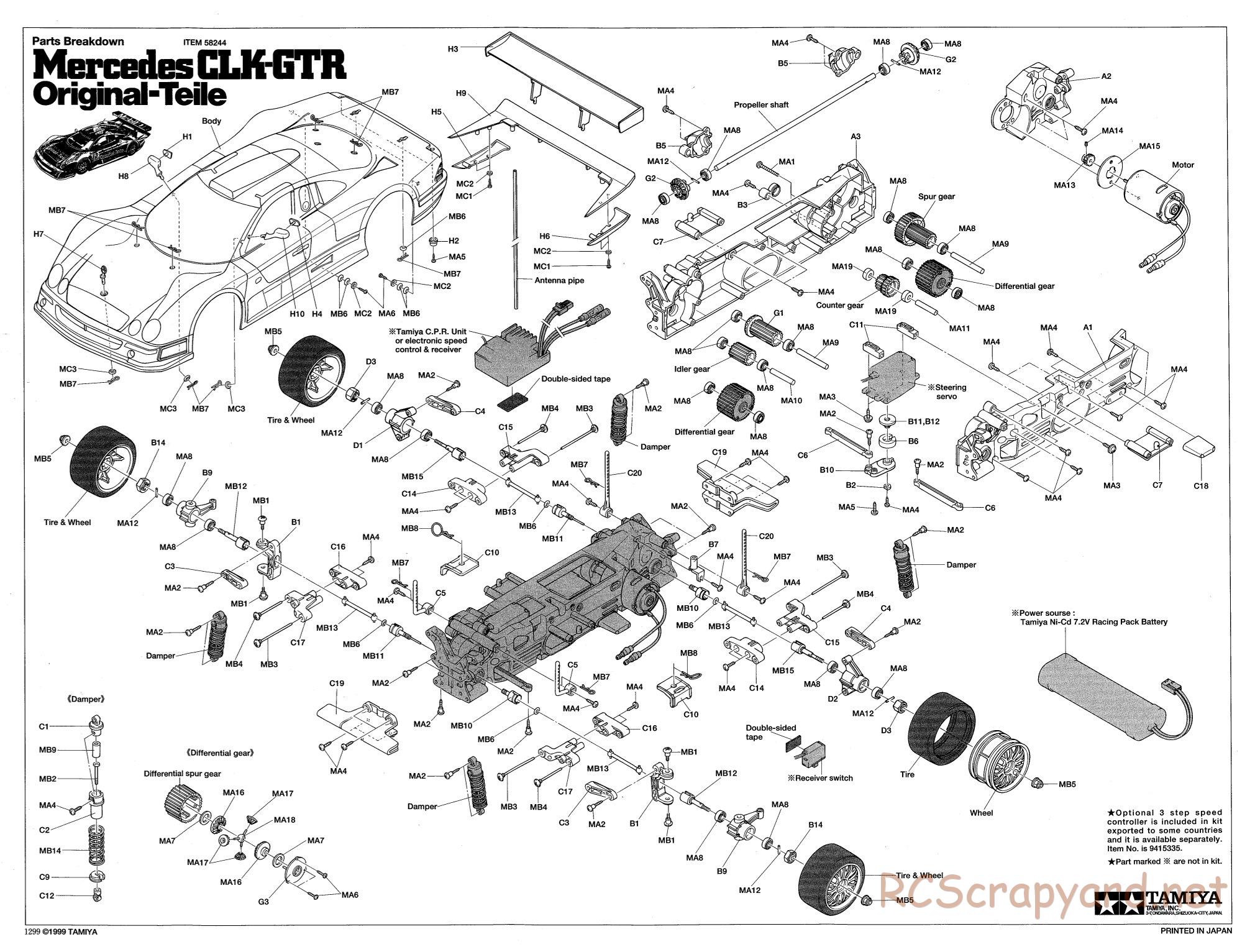Tamiya - Mercedes CLK-GTR Original-Teile - TL-01 Chassis - Exploded View - Page 1