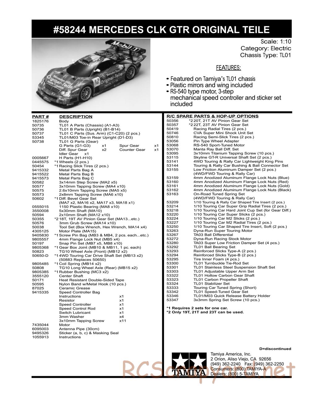 Tamiya - Mercedes CLK-GTR Original-Teile - TL-01 Chassis - Parts List - Page 2