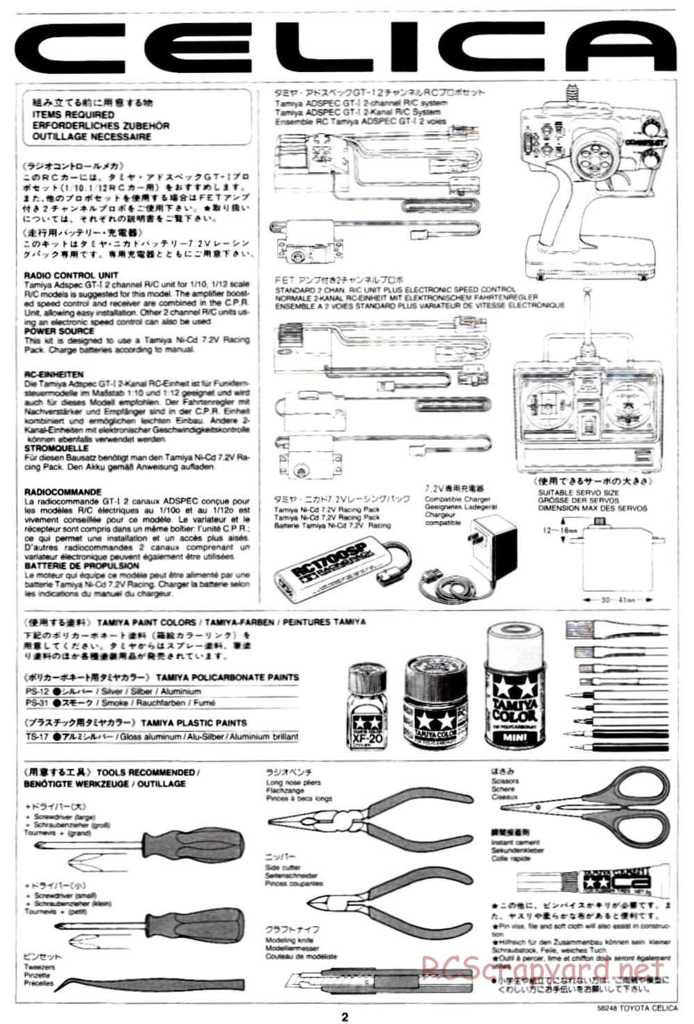 Tamiya - Toyota Celica - FF-02 Chassis - Manual - Page 2