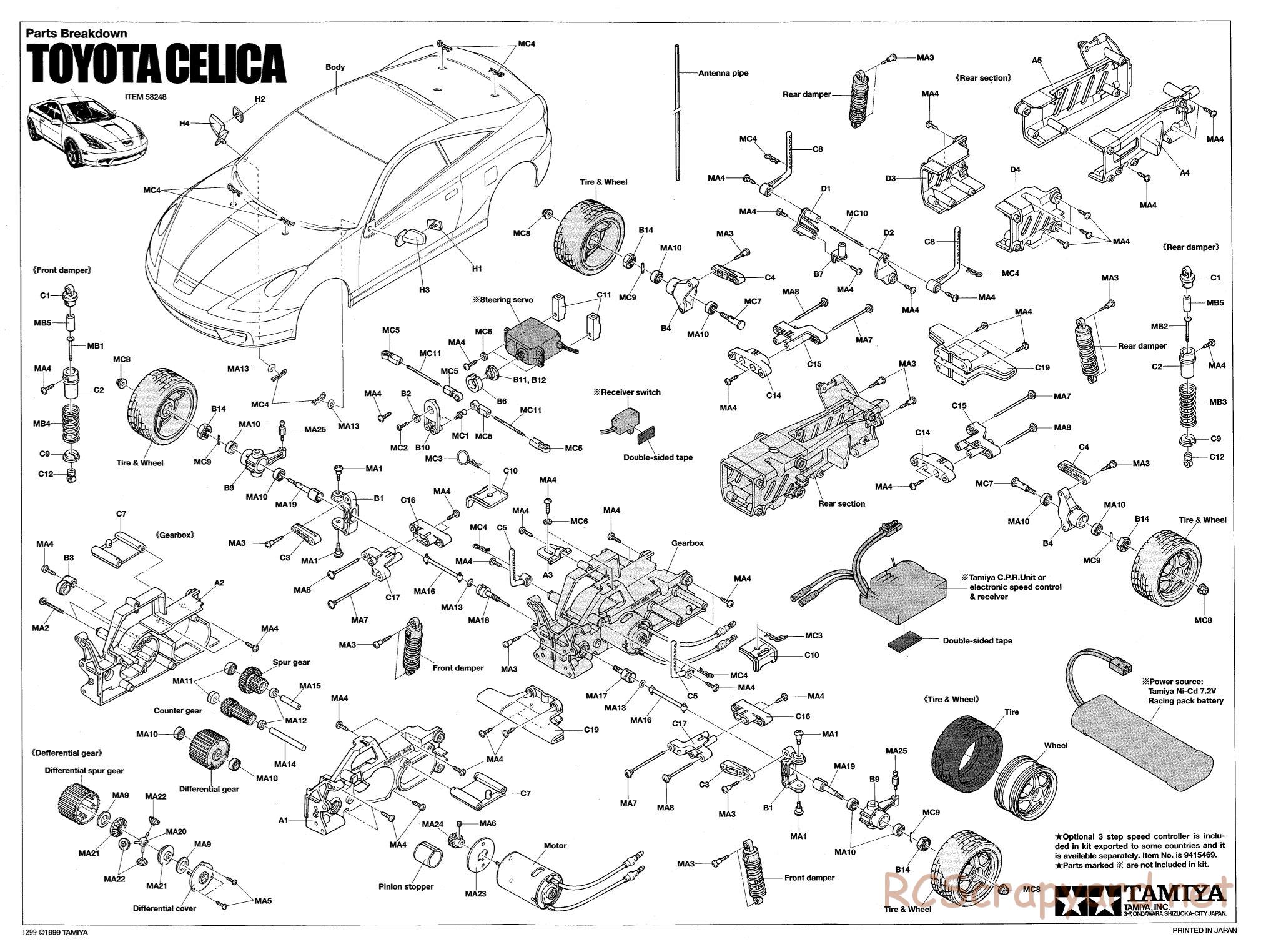 Tamiya - Toyota Celica - FF-02 Chassis - Exploded View - Page 1