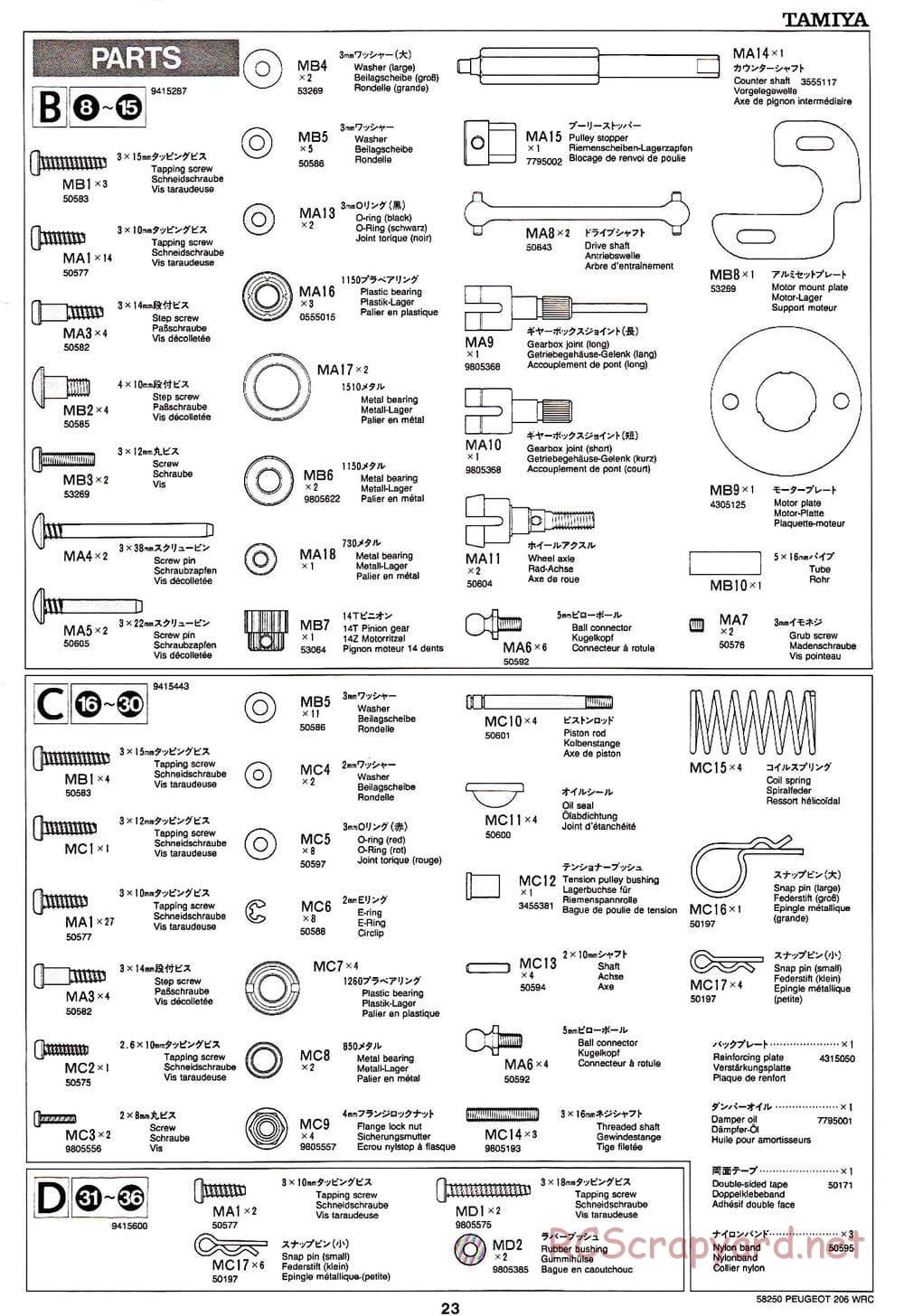 Tamiya - Peugeot 206 WRC - TA-03FS Chassis - Manual - Page 23