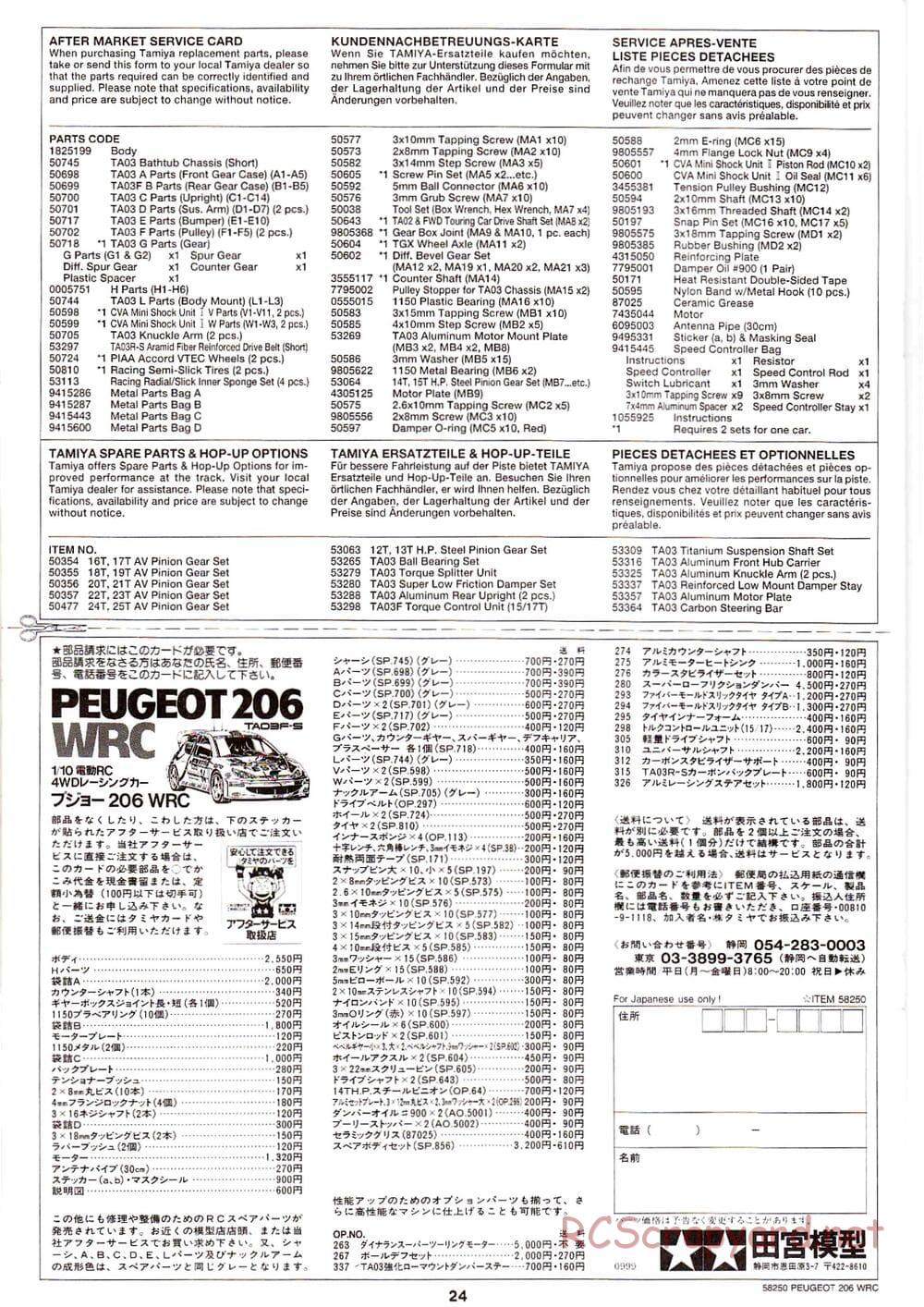 Tamiya - Peugeot 206 WRC - TA-03FS Chassis - Manual - Page 24