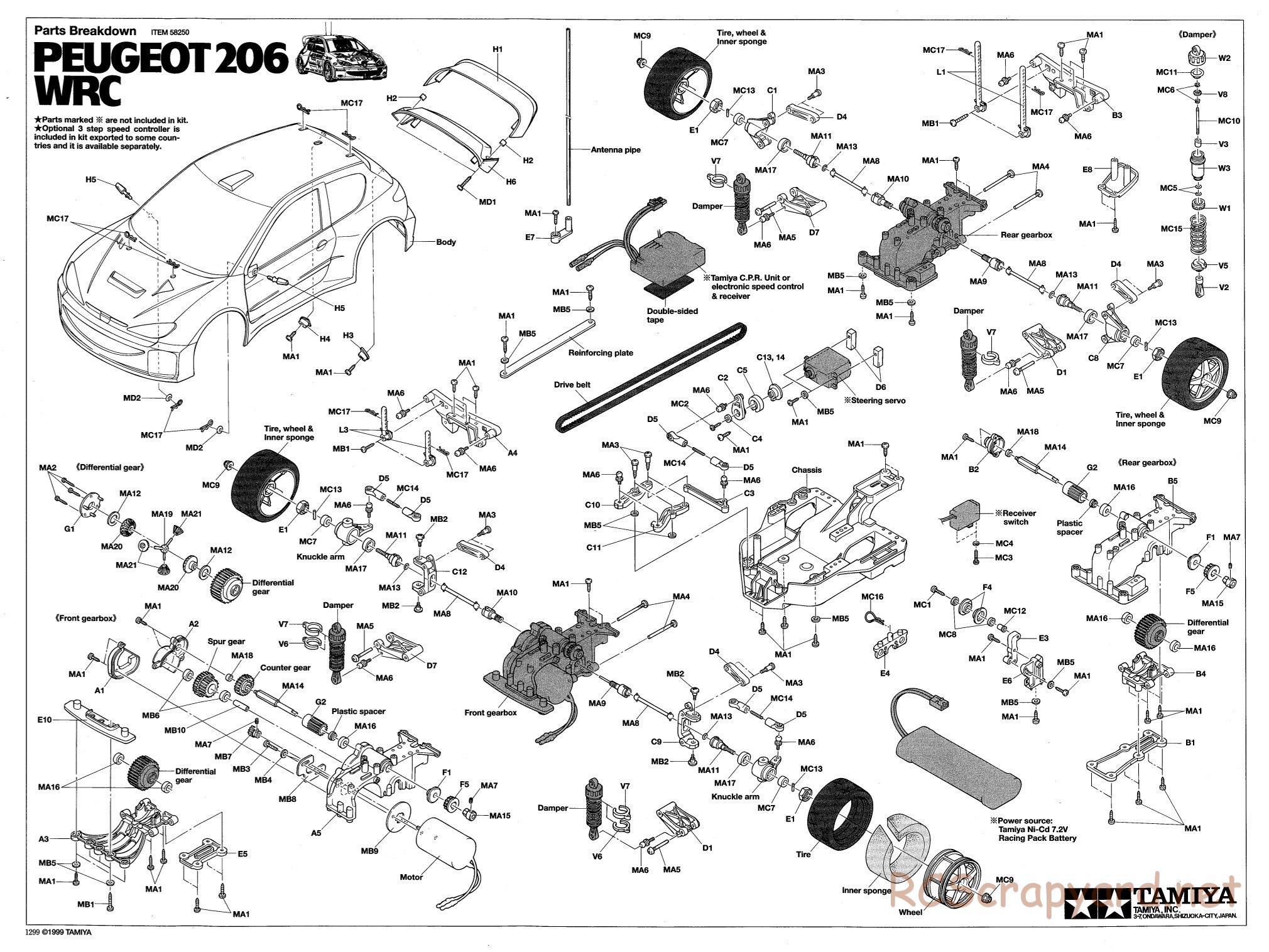 Tamiya - Peugeot 206 WRC - TA-03FS Chassis - Exploded View - Page 1