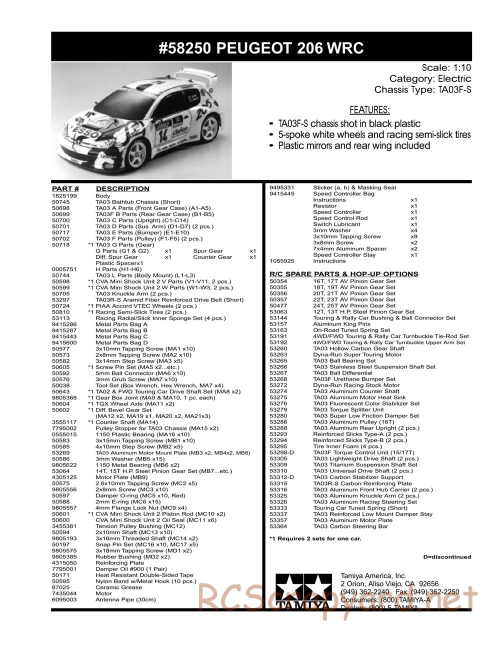 Tamiya - Peugeot 206 WRC - TA-03FS Chassis - Parts List - Page 2