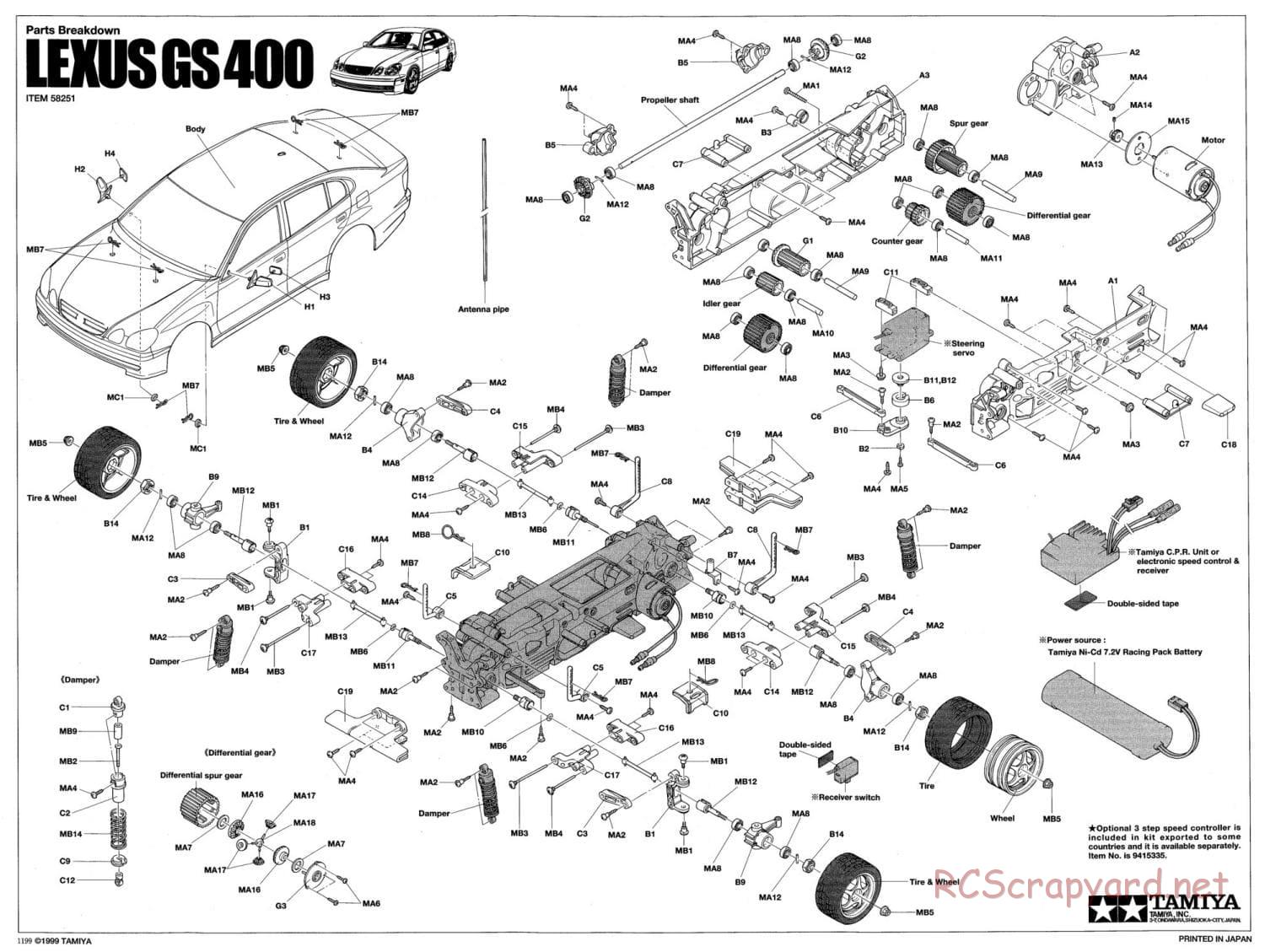 Tamiya - Lexus GS 400 - TL-01 Chassis - Exploded View