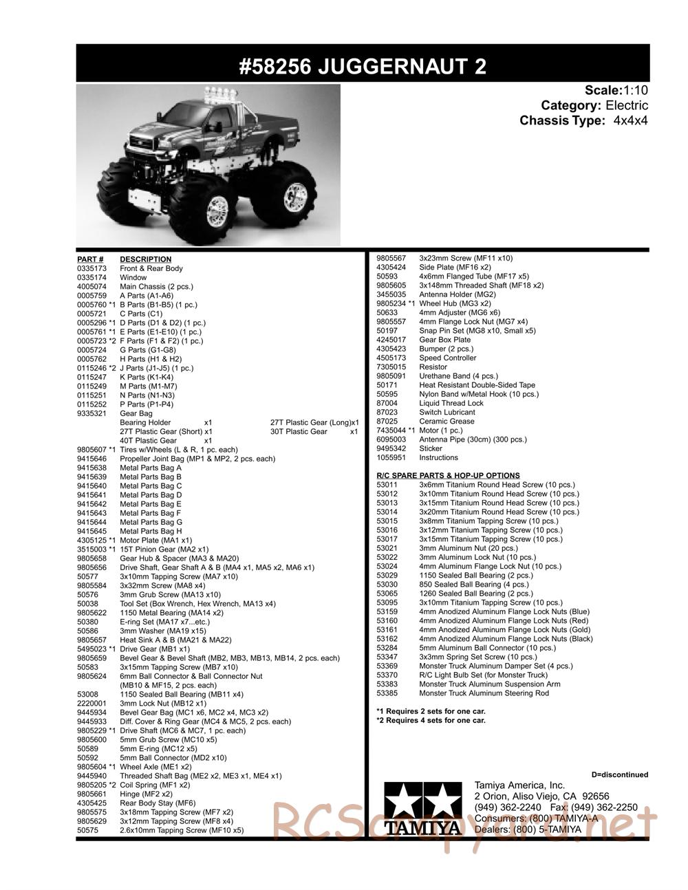 Tamiya - Juggernaut 2 Chassis - Parts List - Page 2
