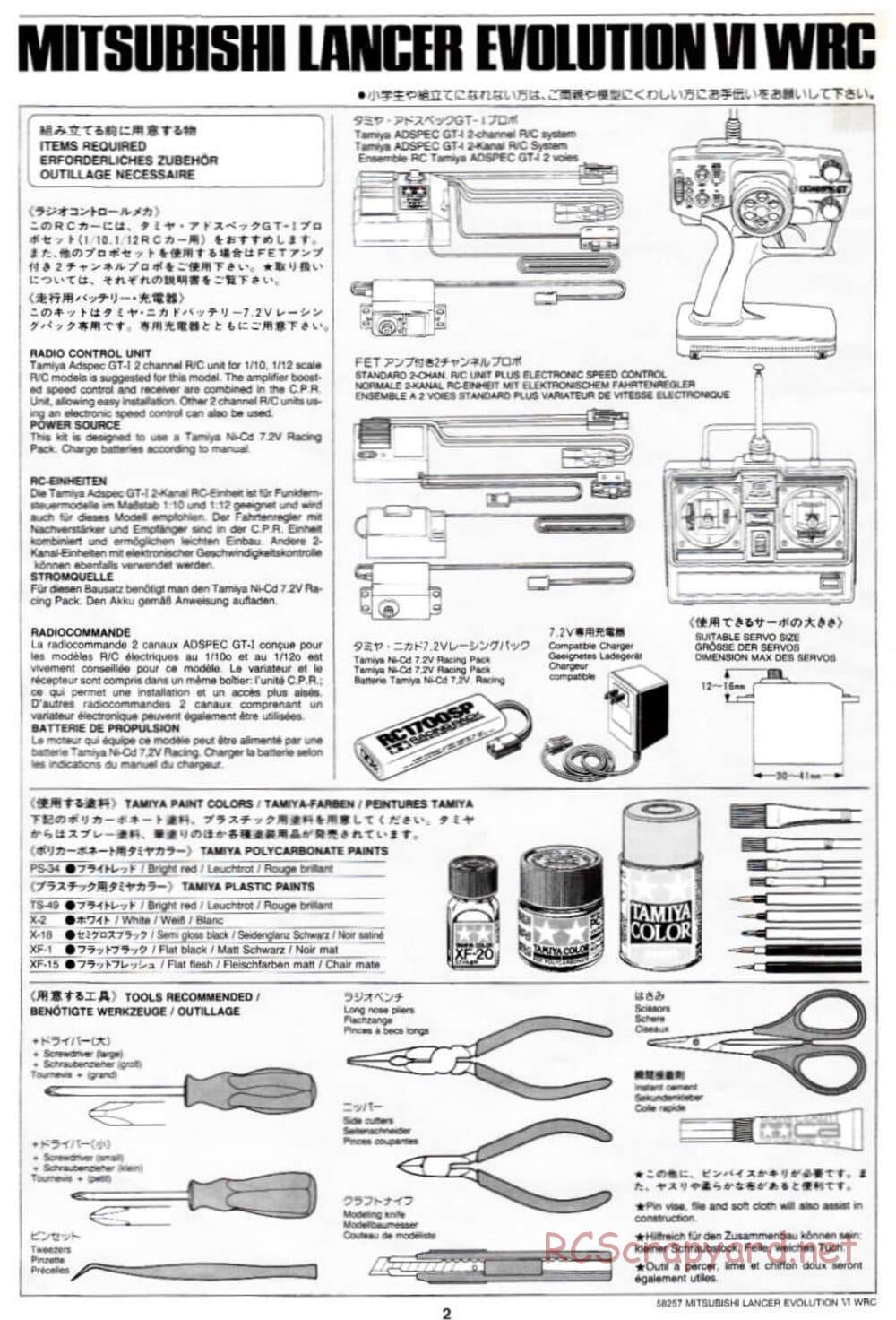 Tamiya - Mitsubishi Lancer Evolution VI WRC - TB-01 Chassis - Manual - Page 2