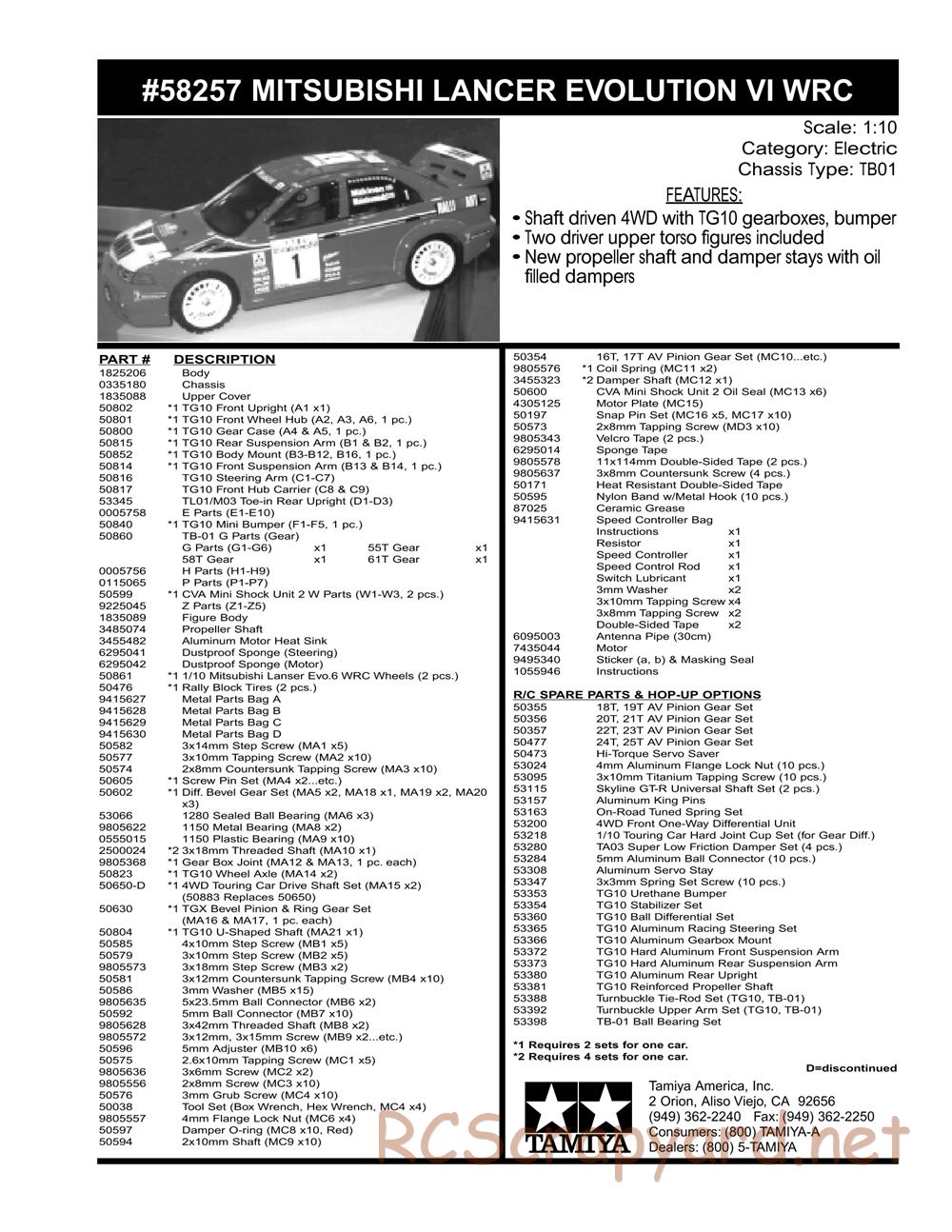 Tamiya - Mitsubishi Lancer Evolution VI WRC - TB-01 Chassis - Parts List - Page 2