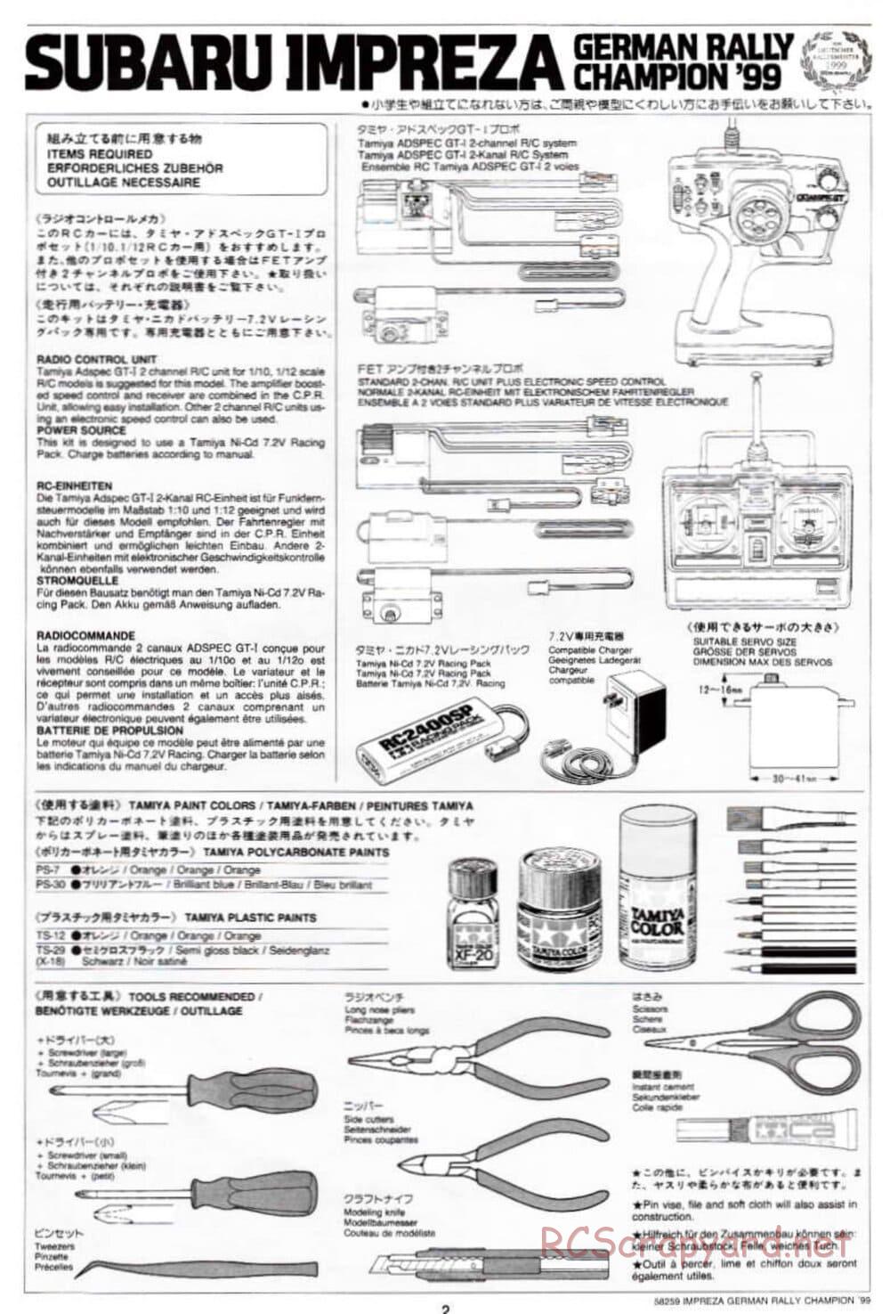 Tamiya - Subaru Impreza German Rally Champion 99 - TB-01 Chassis - Manual - Page 2